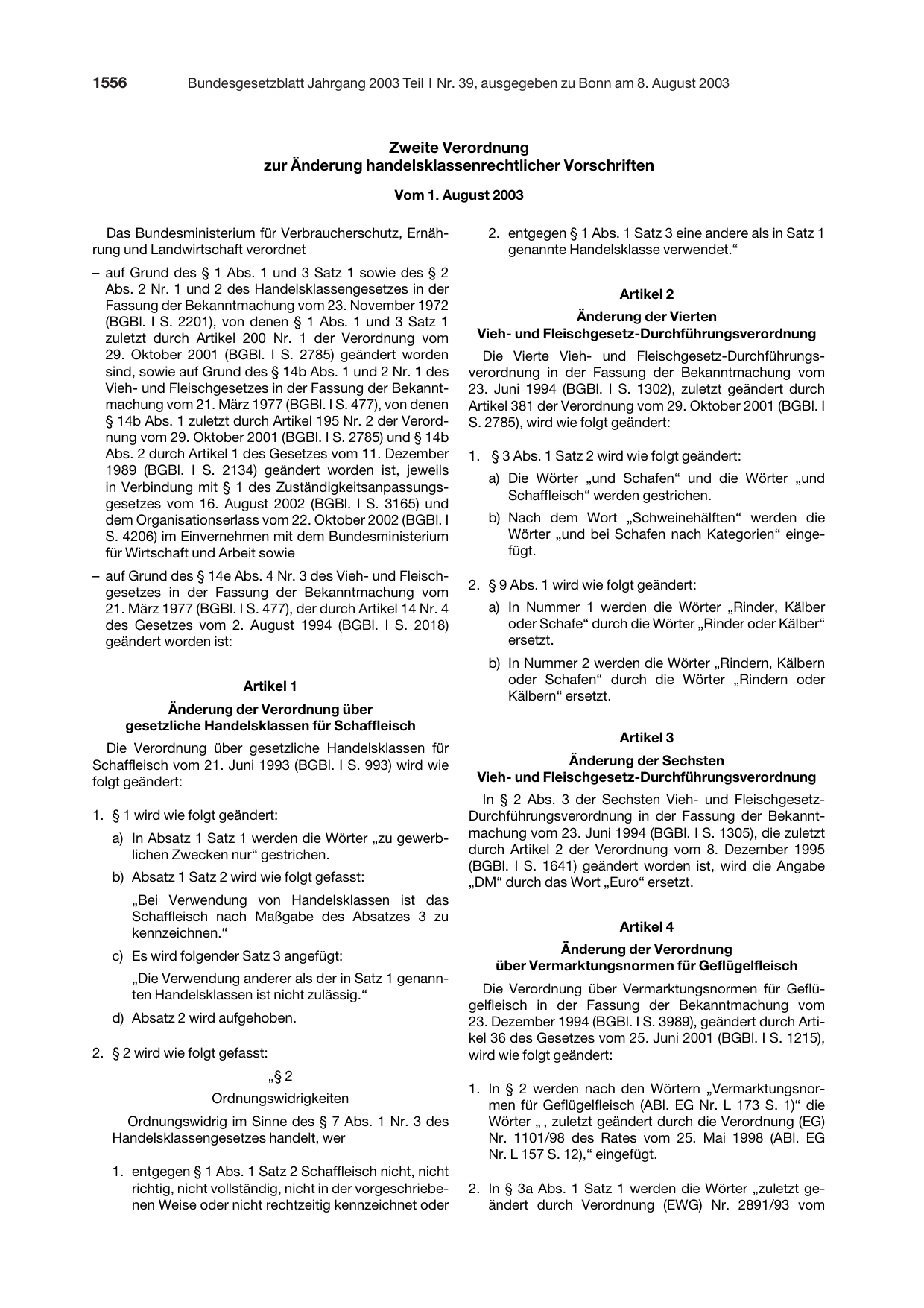 BGBl. 2003, Seite 1556 — Originalseite als Abbildung