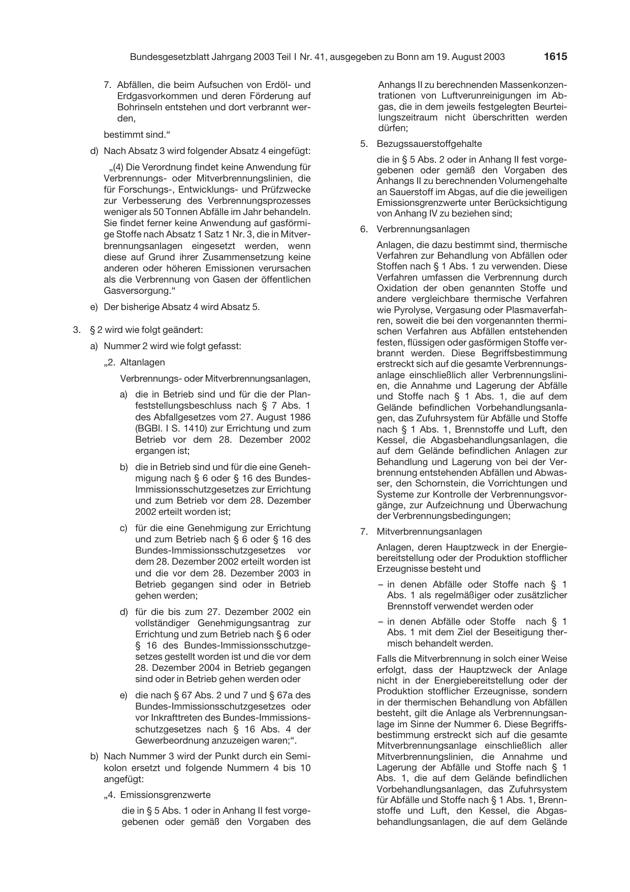 BGBl. 2003, Seite 1615 — Originalseite als Abbildung