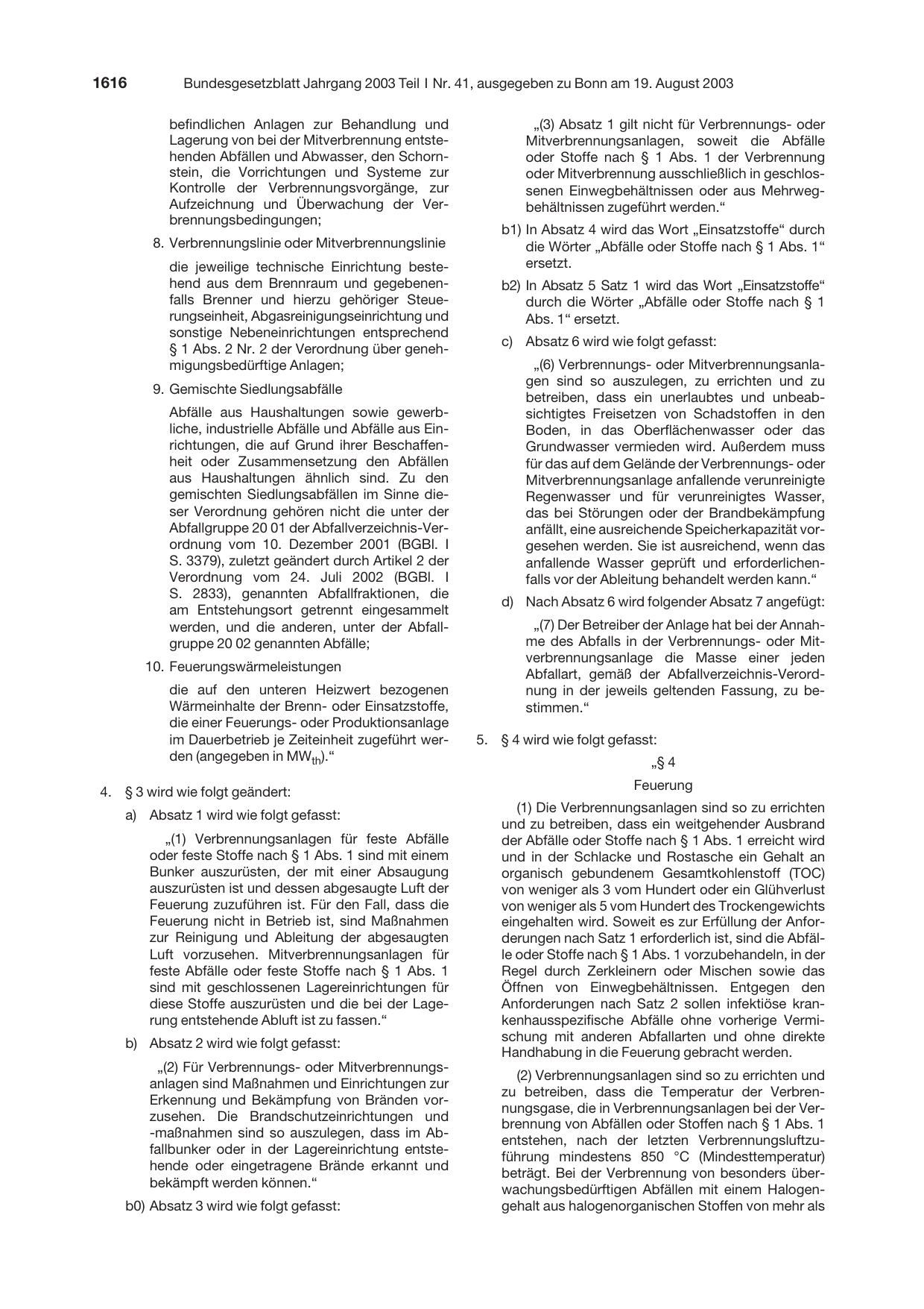 BGBl. 2003, Seite 1616 — Originalseite als Abbildung