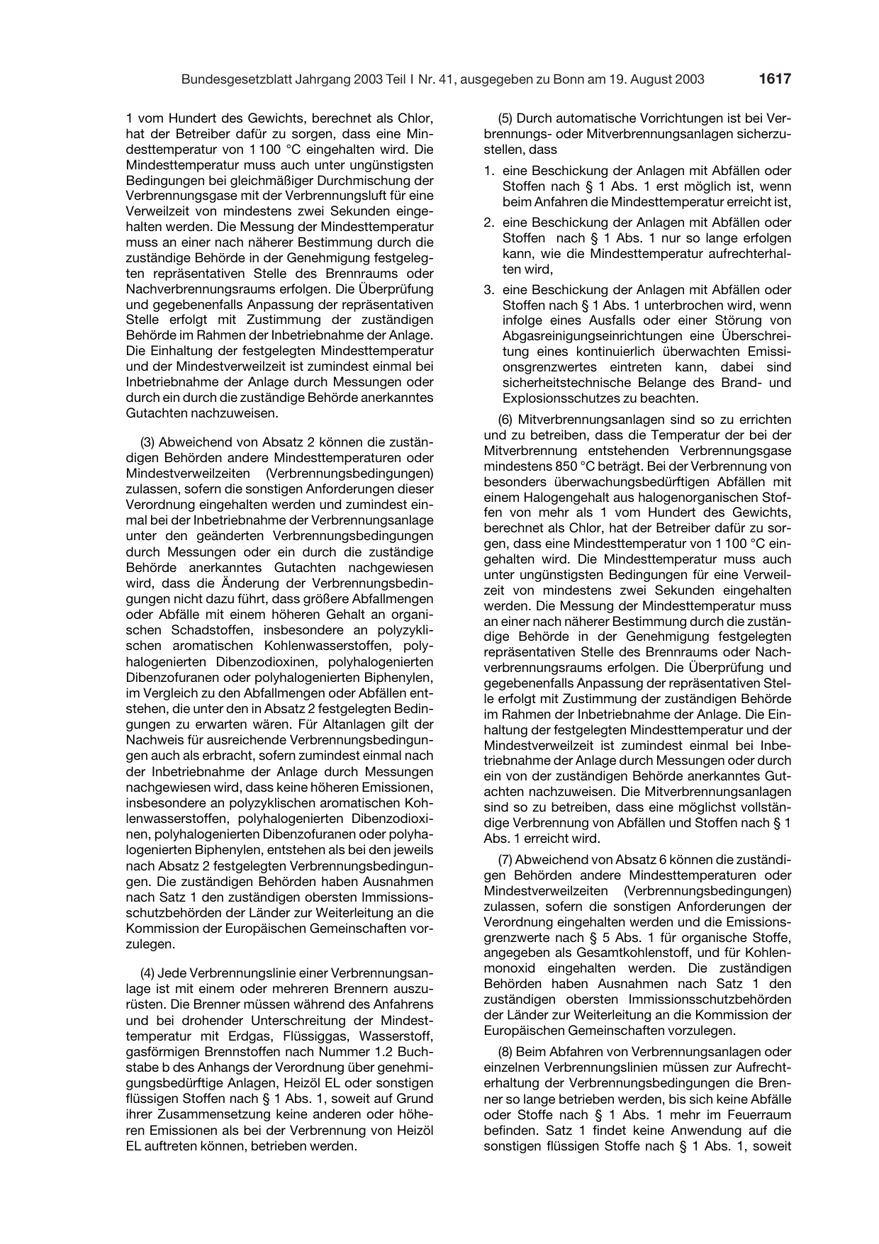 BGBl. 2003, Seite 1617 — Originalseite als Abbildung