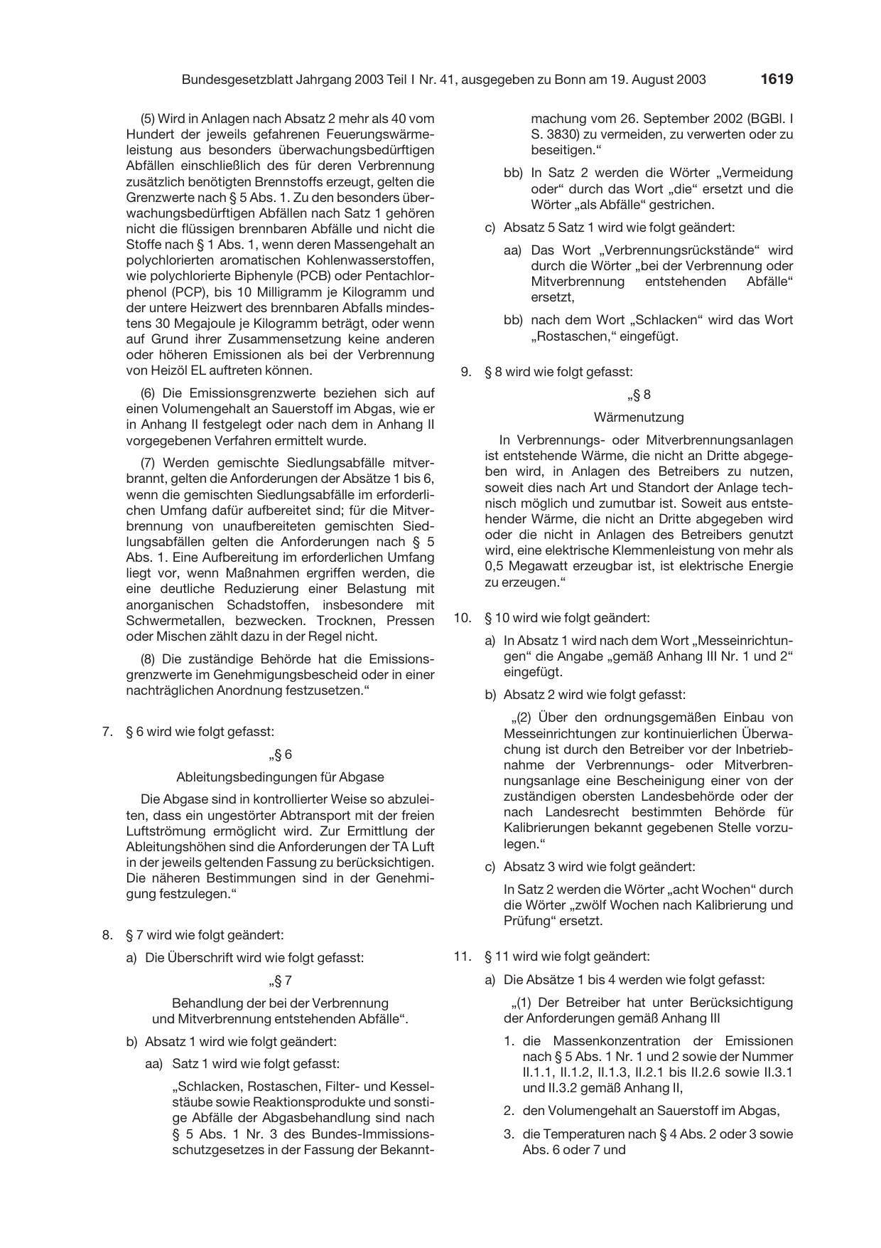BGBl. 2003, Seite 1619 — Originalseite als Abbildung