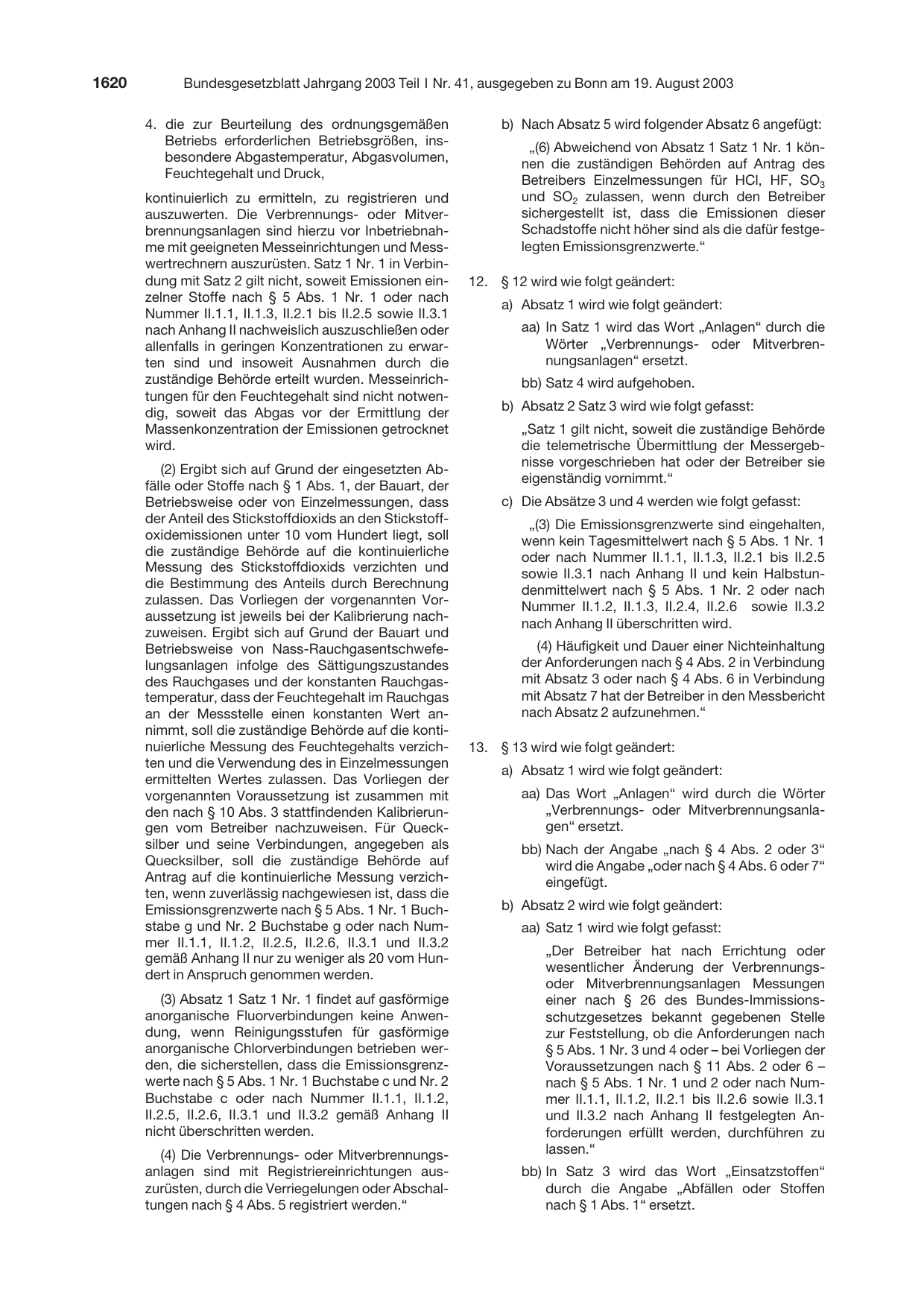 BGBl. 2003, Seite 1620 — Originalseite als Abbildung