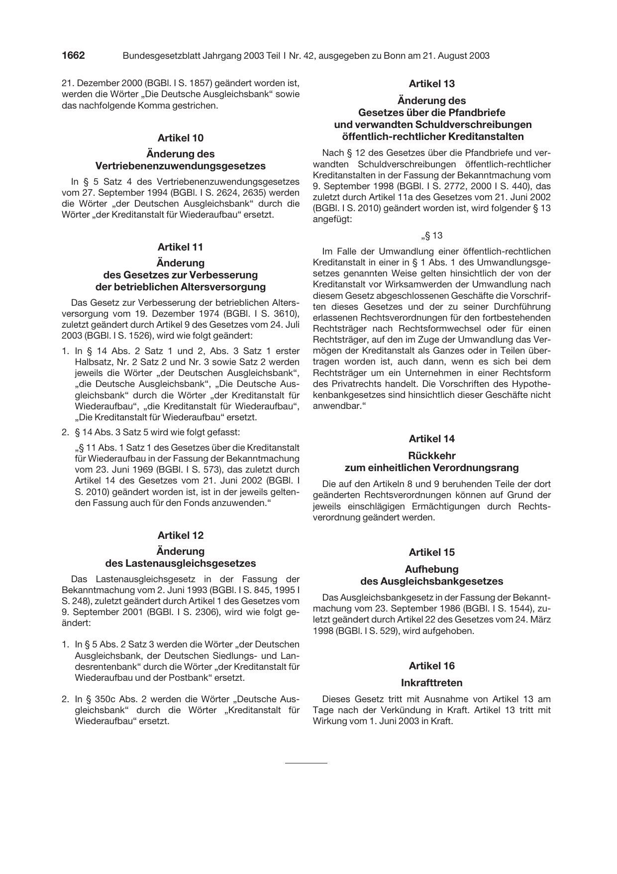 BGBl. 2003, Seite 1662 — Originalseite als Abbildung
