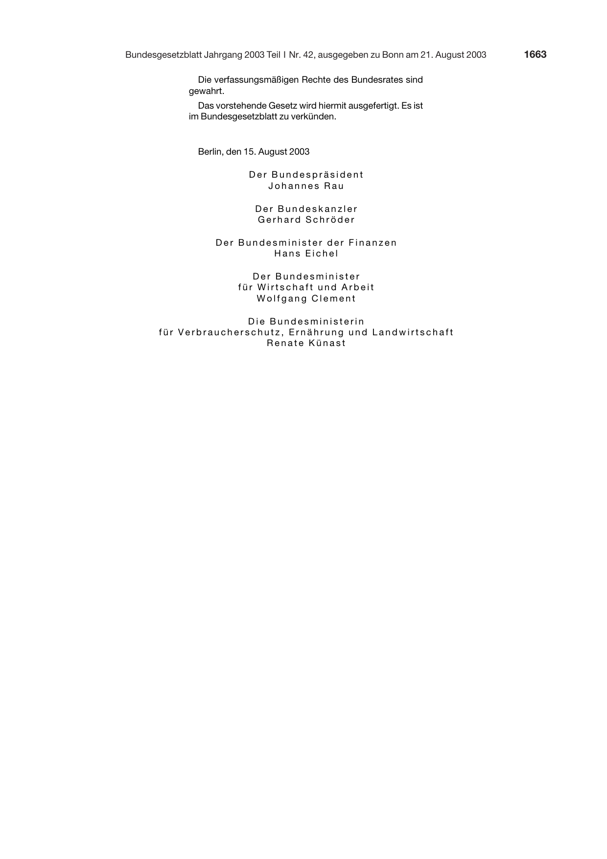 BGBl. 2003, Seite 1663 — Originalseite als Abbildung