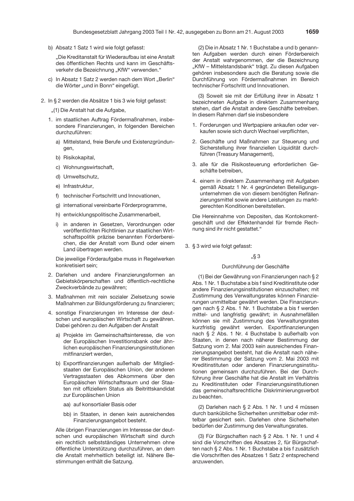 BGBl. 2003, Seite 1659 — Originalseite als Abbildung