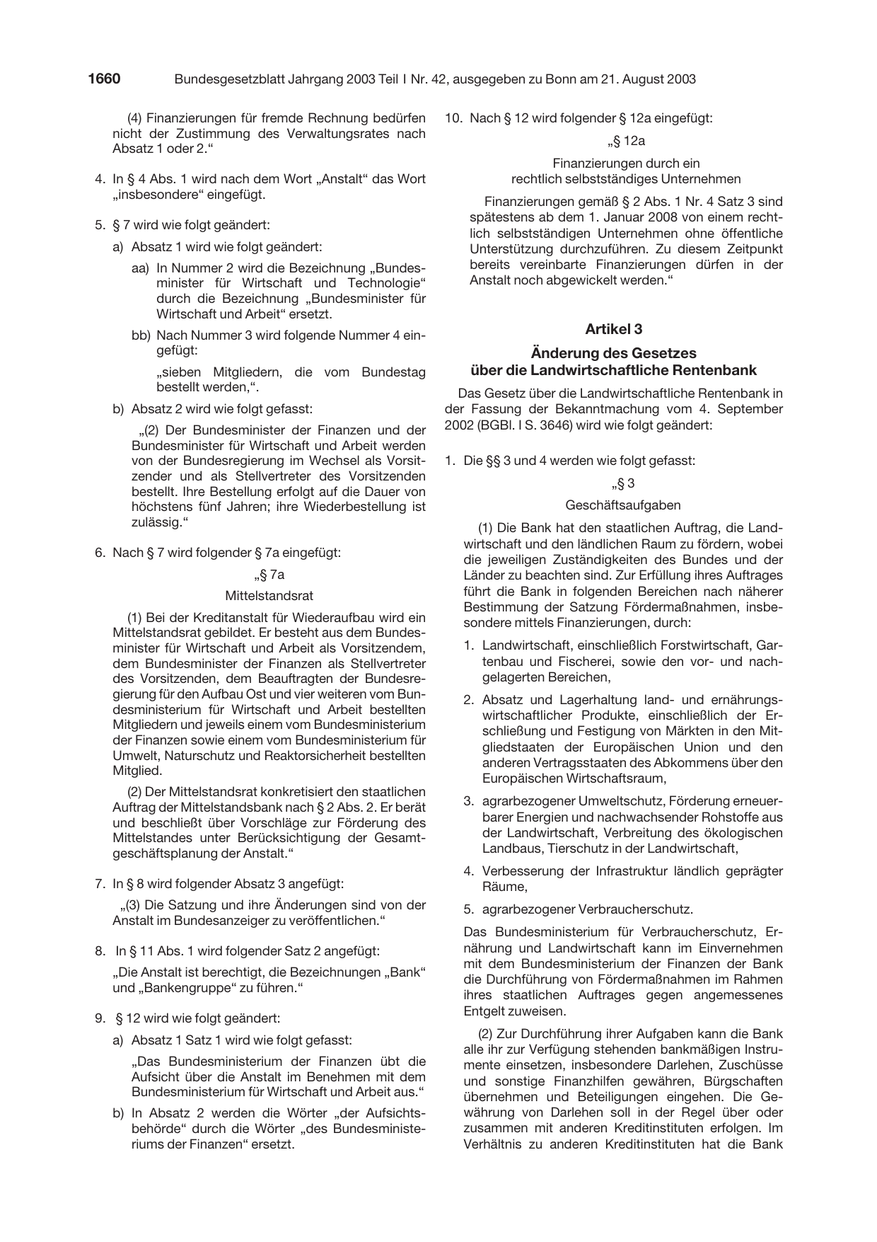 BGBl. 2003, Seite 1660 — Originalseite als Abbildung