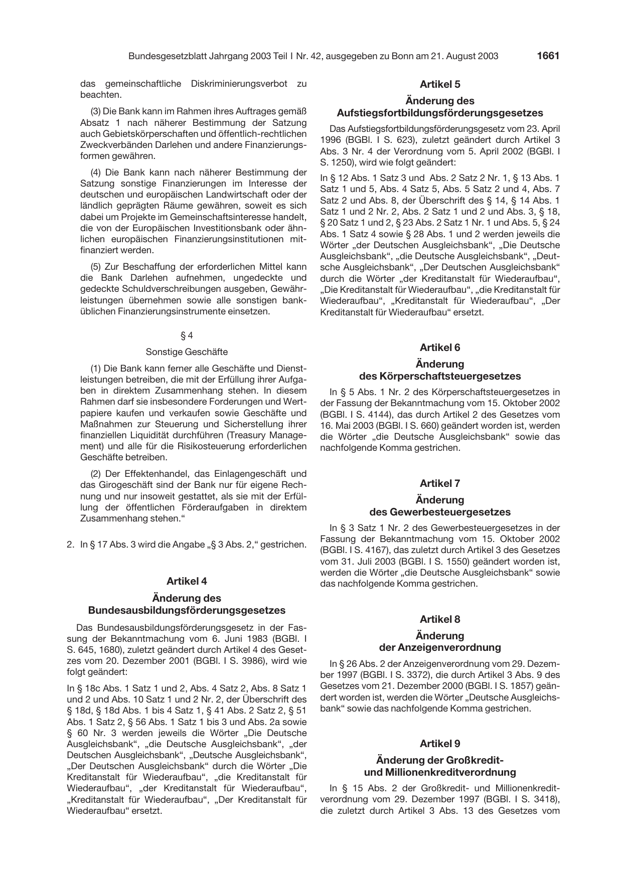 BGBl. 2003, Seite 1661 — Originalseite als Abbildung