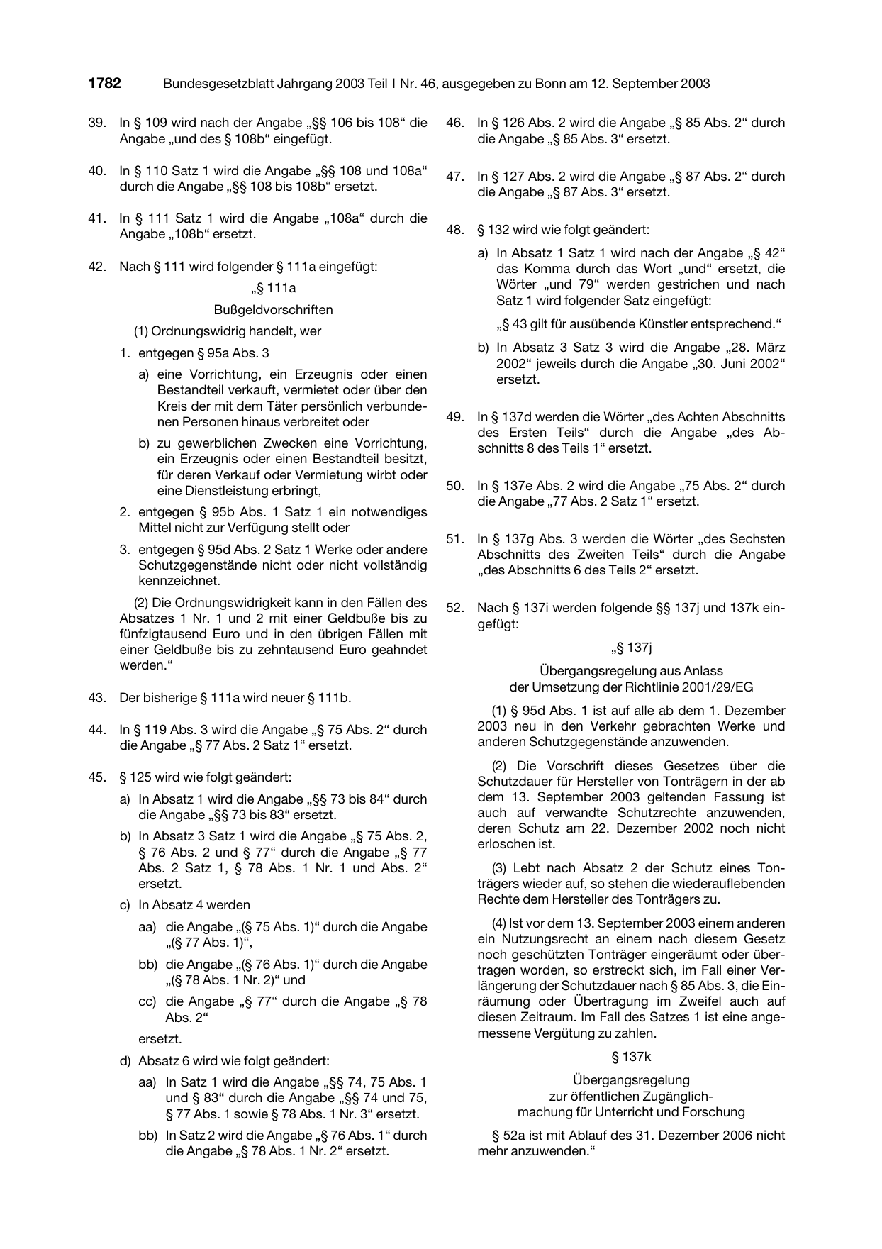 BGBl. 2003, Seite 1782 — Originalseite als Abbildung
