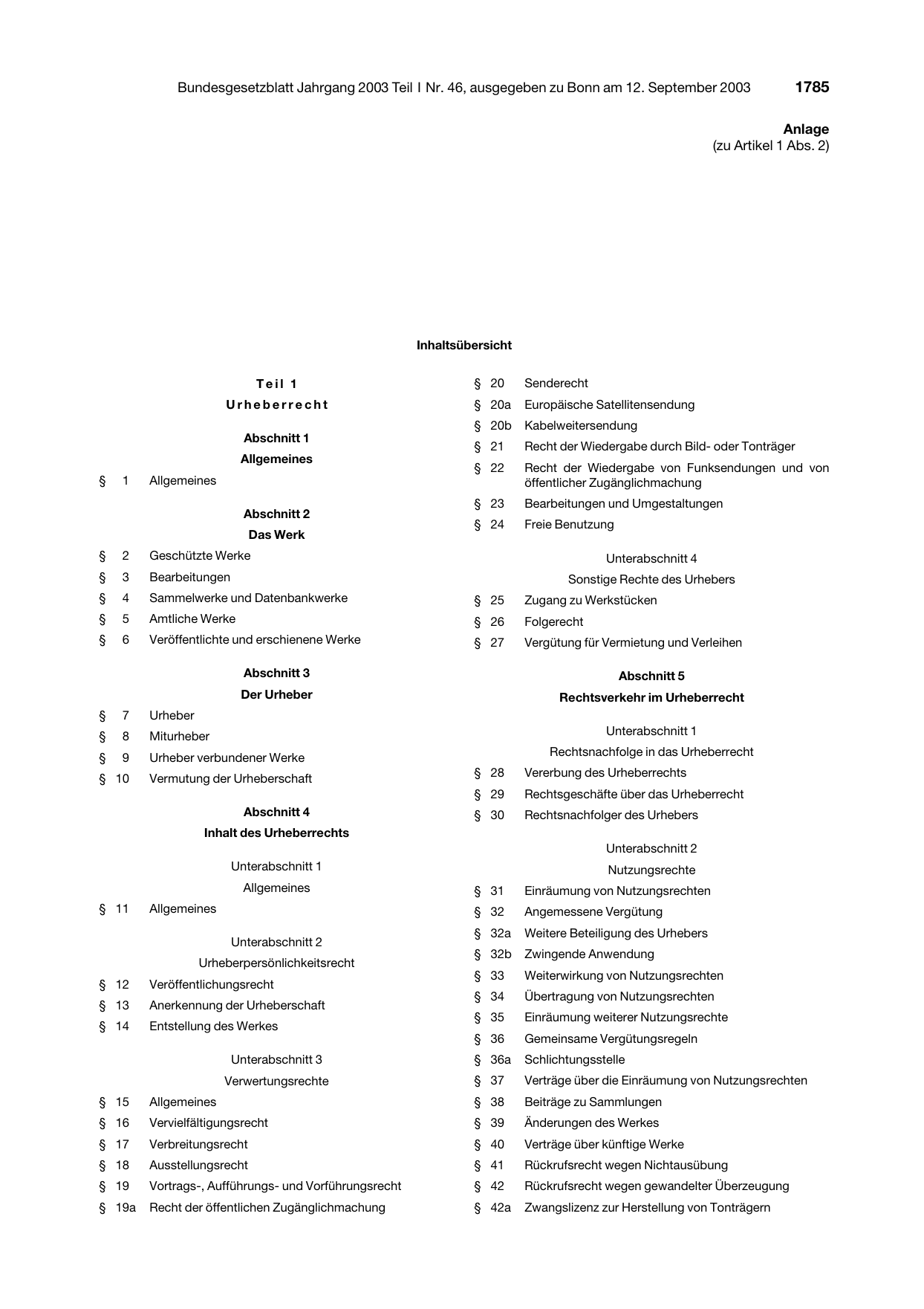 BGBl. 2003, Seite 1785 — Originalseite als Abbildung