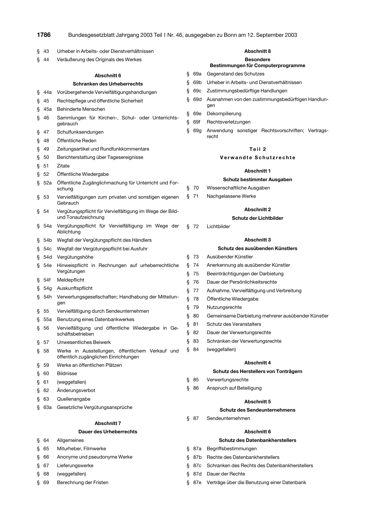 BGBl. 2003, Seite 1786 — Originalseite als Abbildung