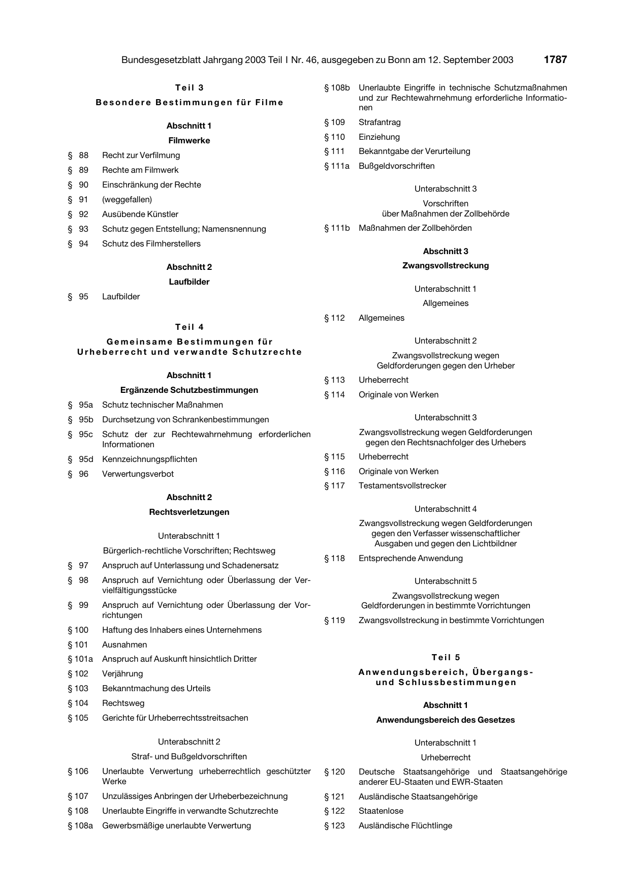 BGBl. 2003, Seite 1787 — Originalseite als Abbildung