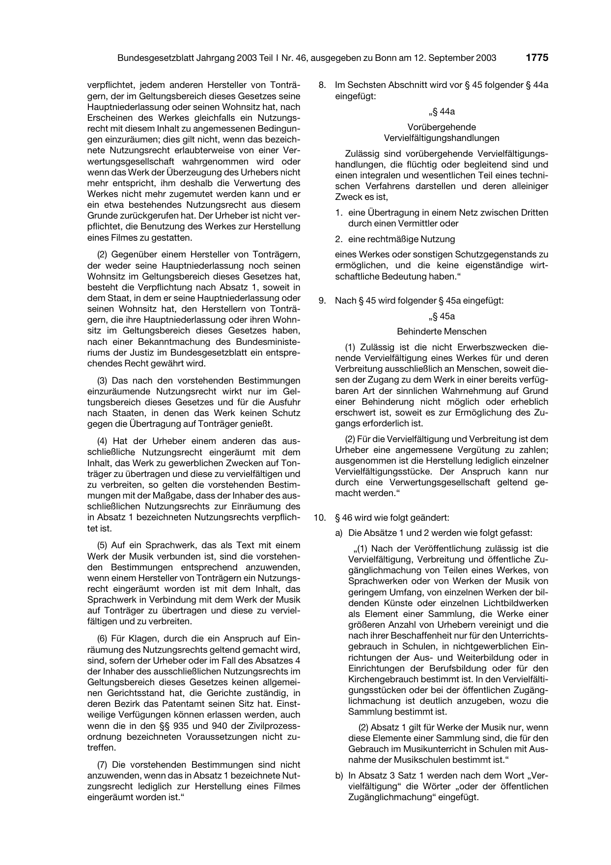 BGBl. 2003, Seite 1775 — Originalseite als Abbildung