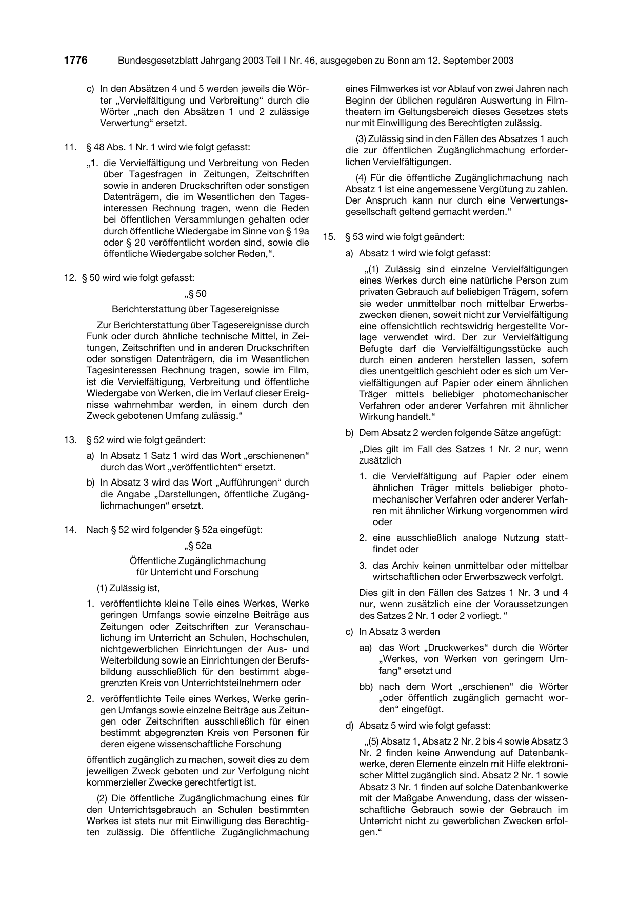 BGBl. 2003, Seite 1776 — Originalseite als Abbildung