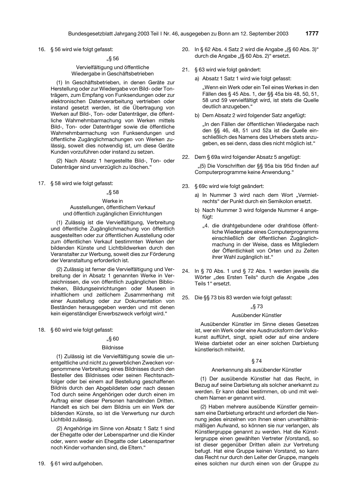 BGBl. 2003, Seite 1777 — Originalseite als Abbildung