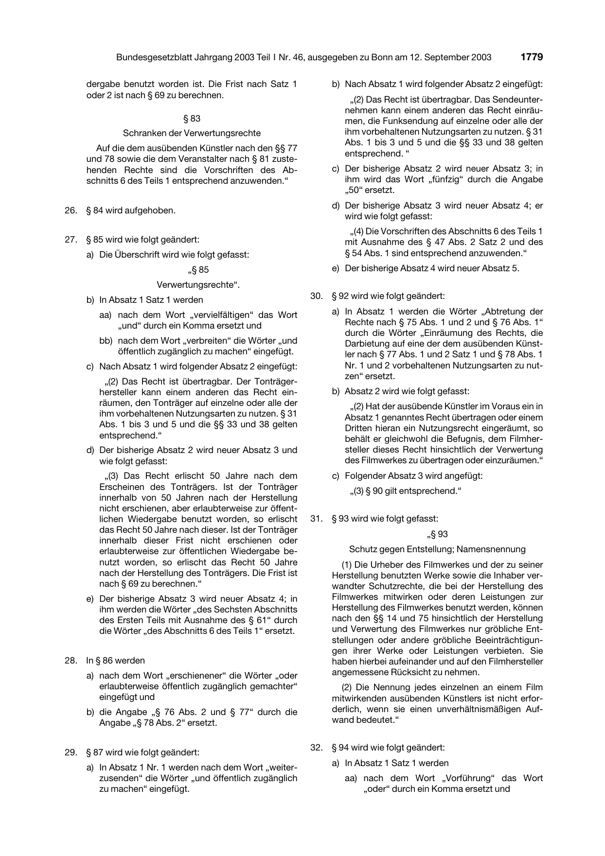 BGBl. 2003, Seite 1779 — Originalseite als Abbildung