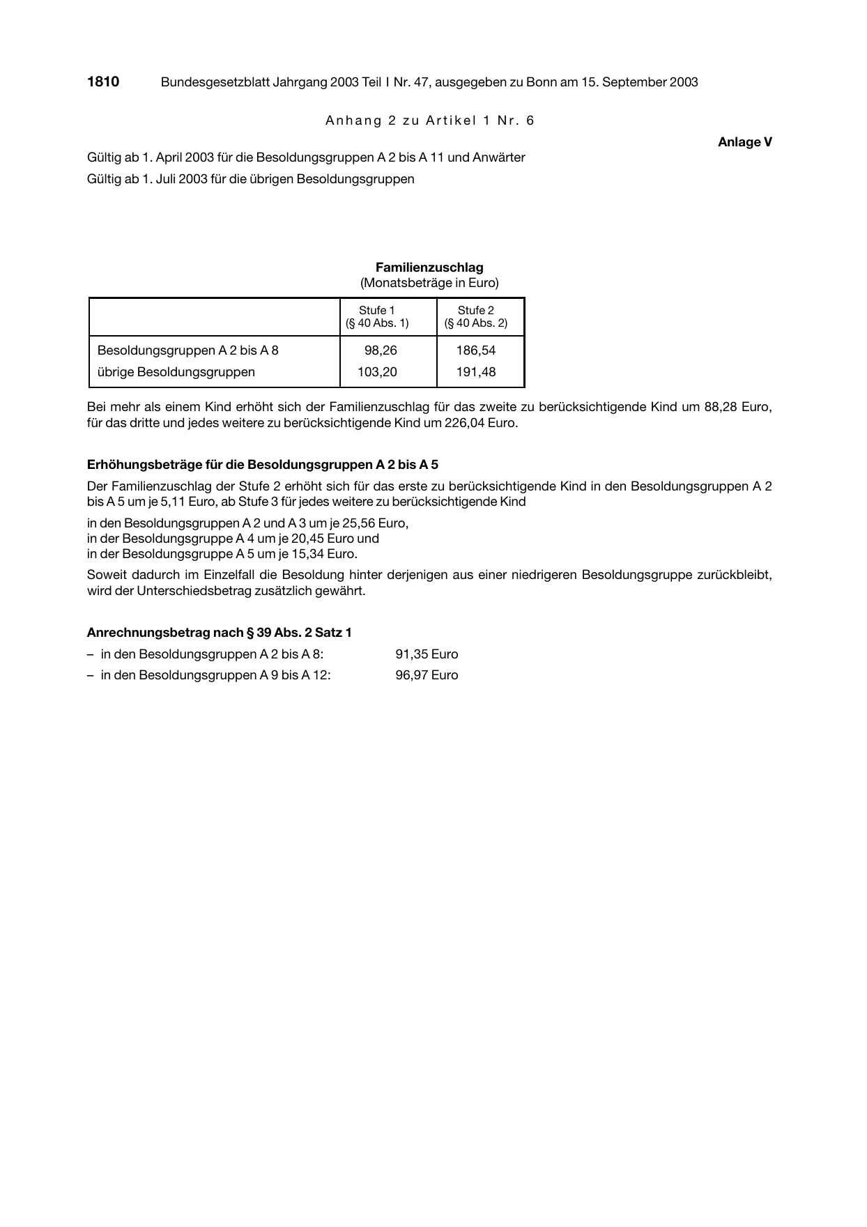 BGBl. 2003, Seite 1810 — Originalseite als Abbildung