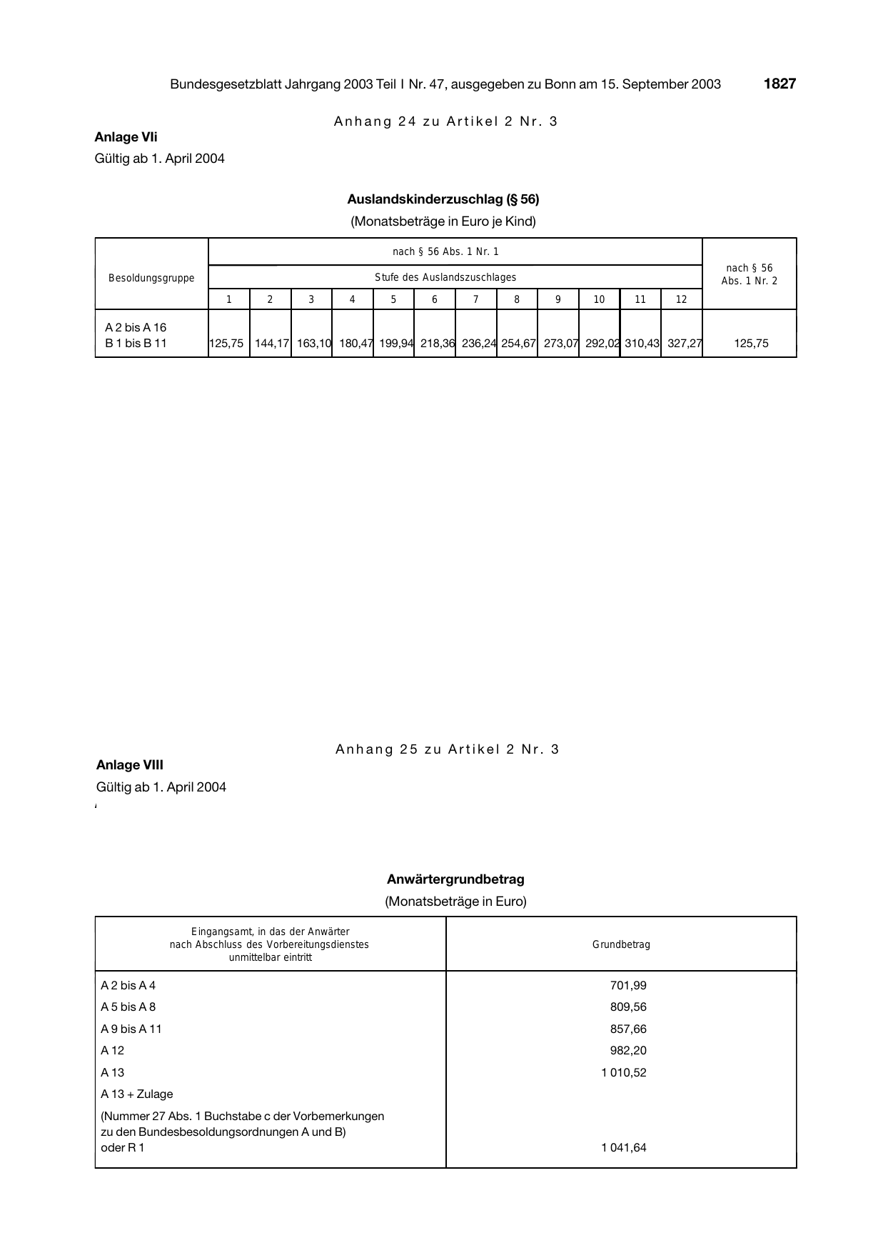 BGBl. 2003, Seite 1827 — Originalseite als Abbildung
