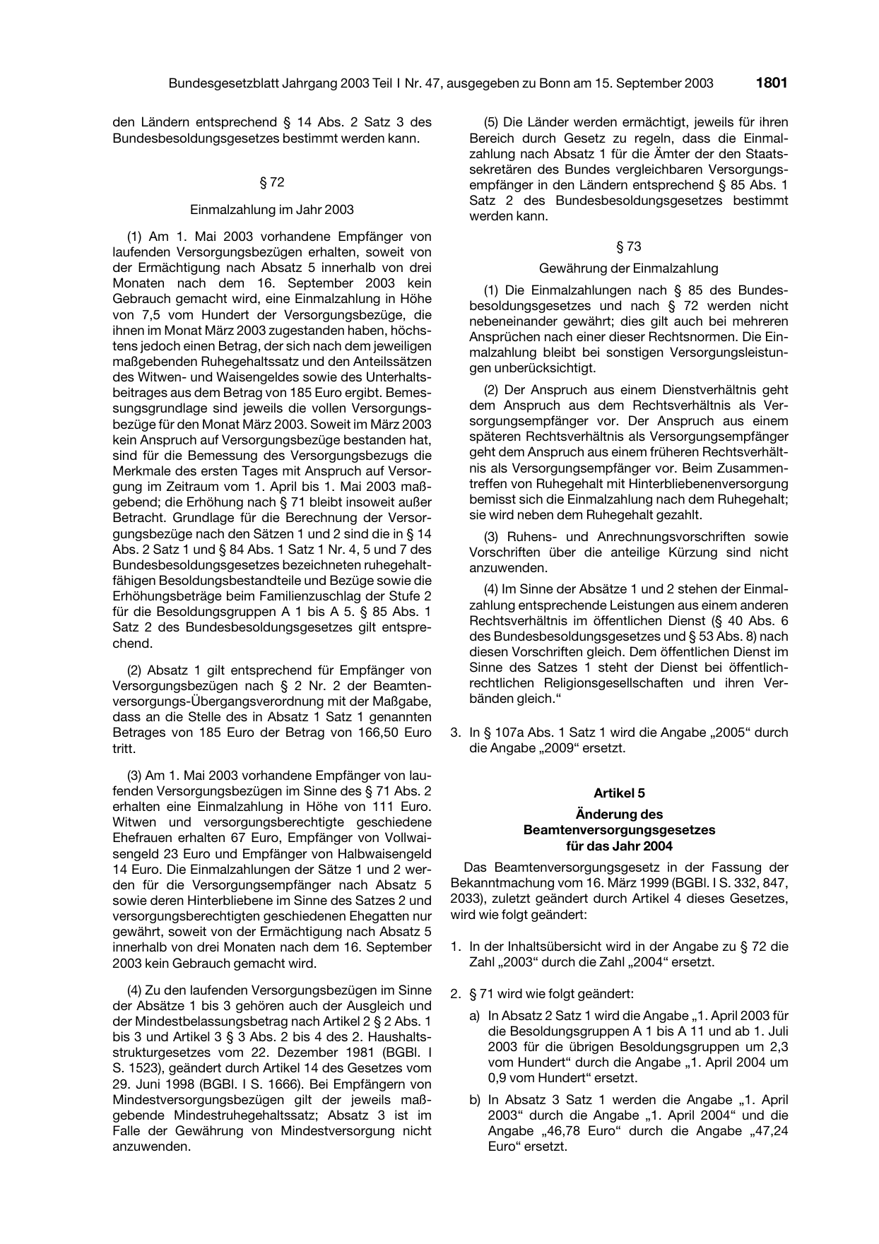 BGBl. 2003, Seite 1801 — Originalseite als Abbildung