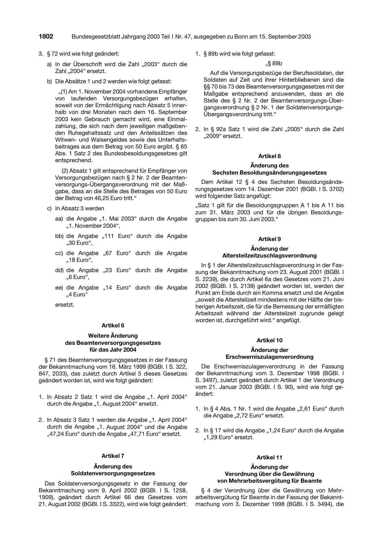 BGBl. 2003, Seite 1802 — Originalseite als Abbildung
