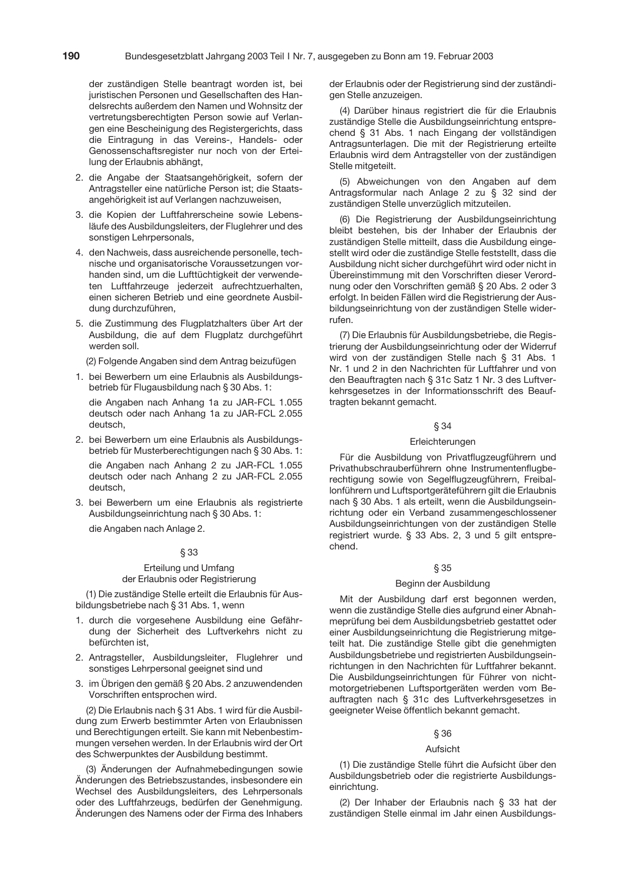 BGBl. 2003, Seite 190 — Originalseite als Abbildung
