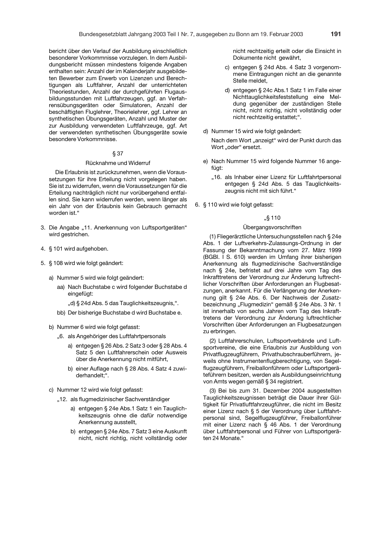 BGBl. 2003, Seite 191 — Originalseite als Abbildung