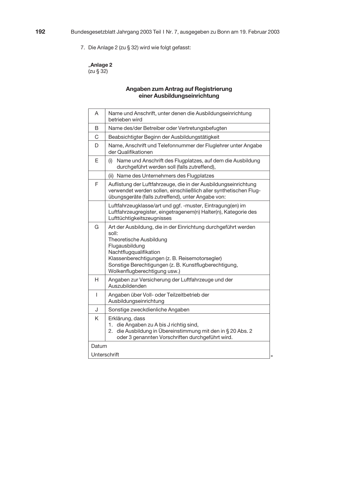 BGBl. 2003, Seite 192 — Originalseite als Abbildung
