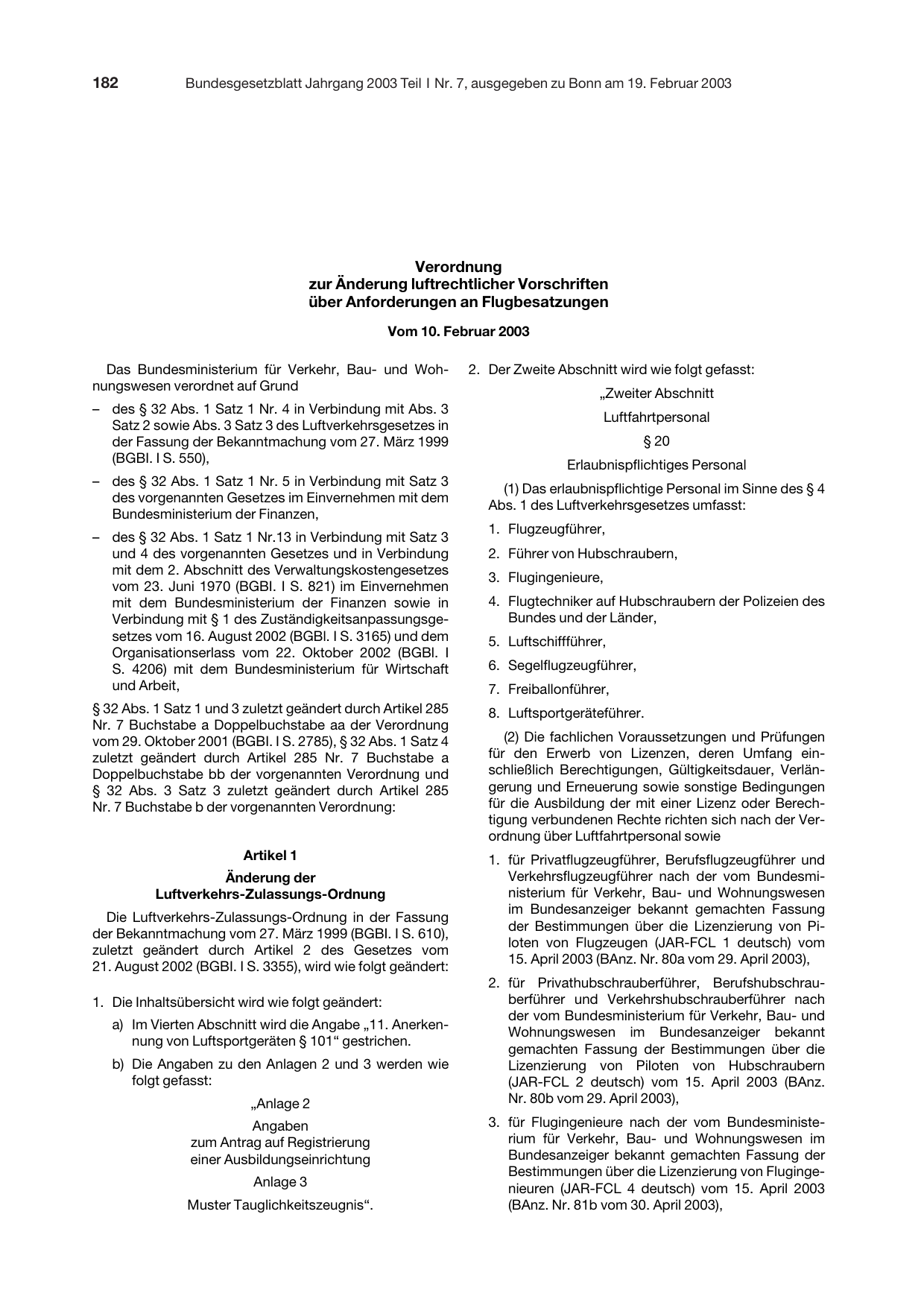 BGBl. 2003, Seite 182 — Originalseite als Abbildung