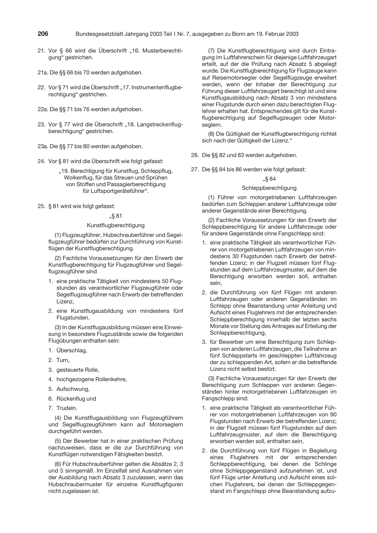 BGBl. 2003, Seite 206 — Originalseite als Abbildung