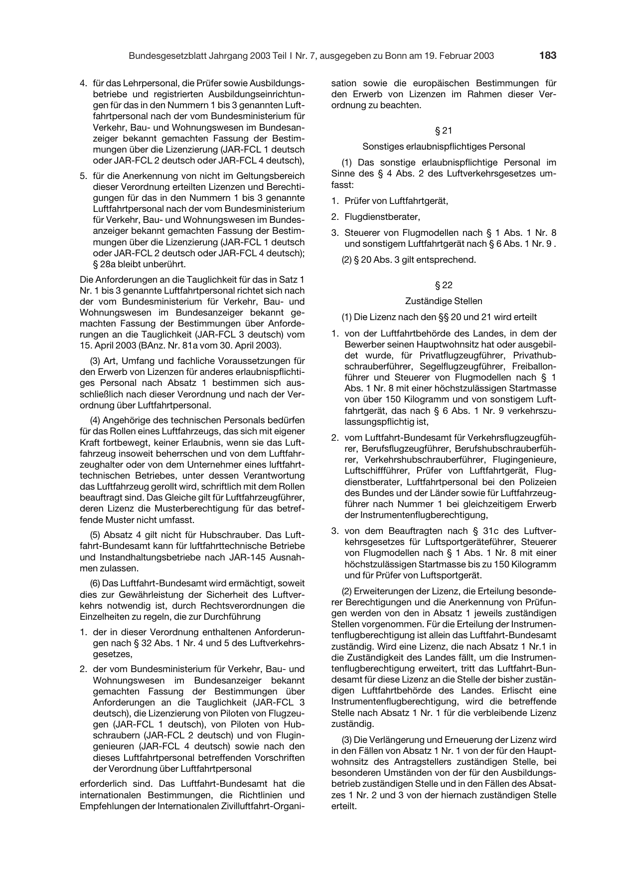 BGBl. 2003, Seite 183 — Originalseite als Abbildung