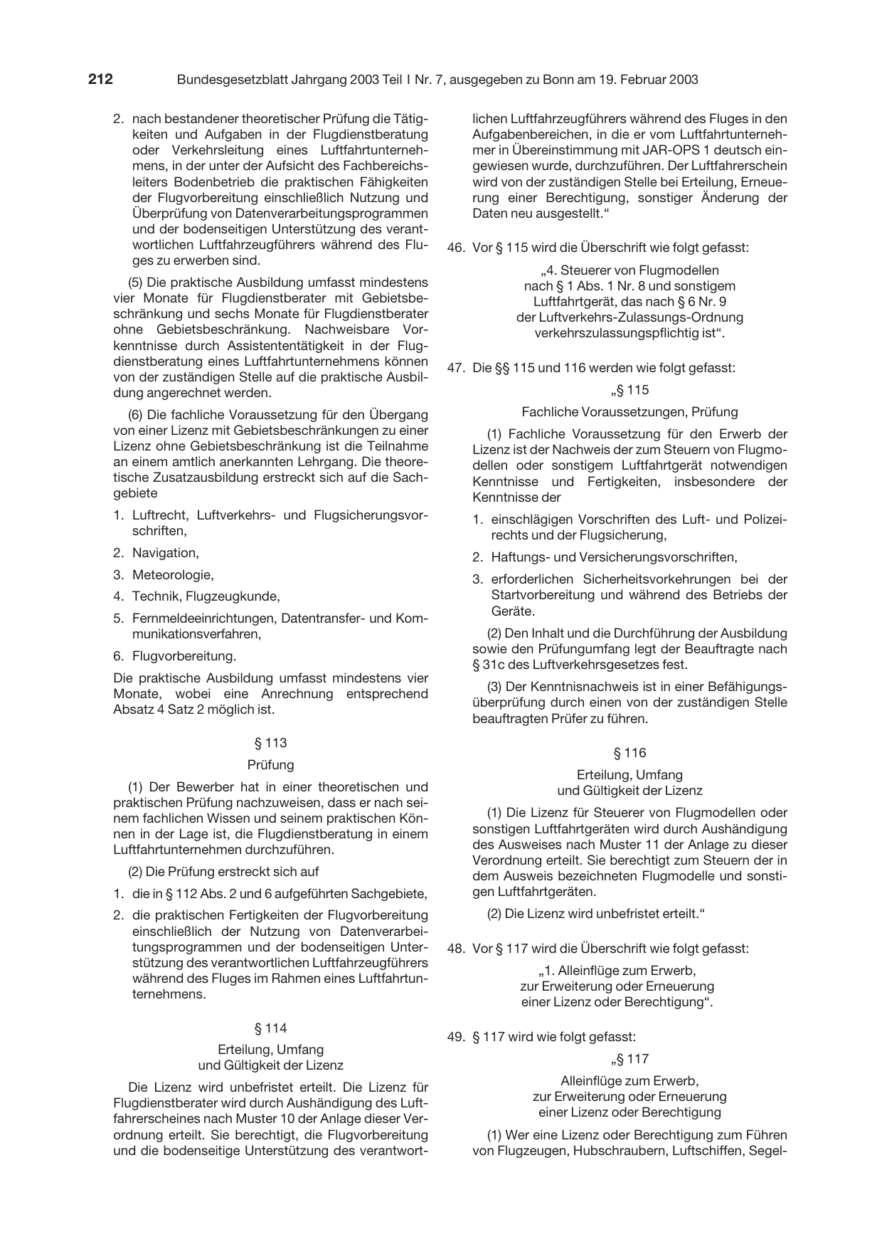BGBl. 2003, Seite 212 — Originalseite als Abbildung
