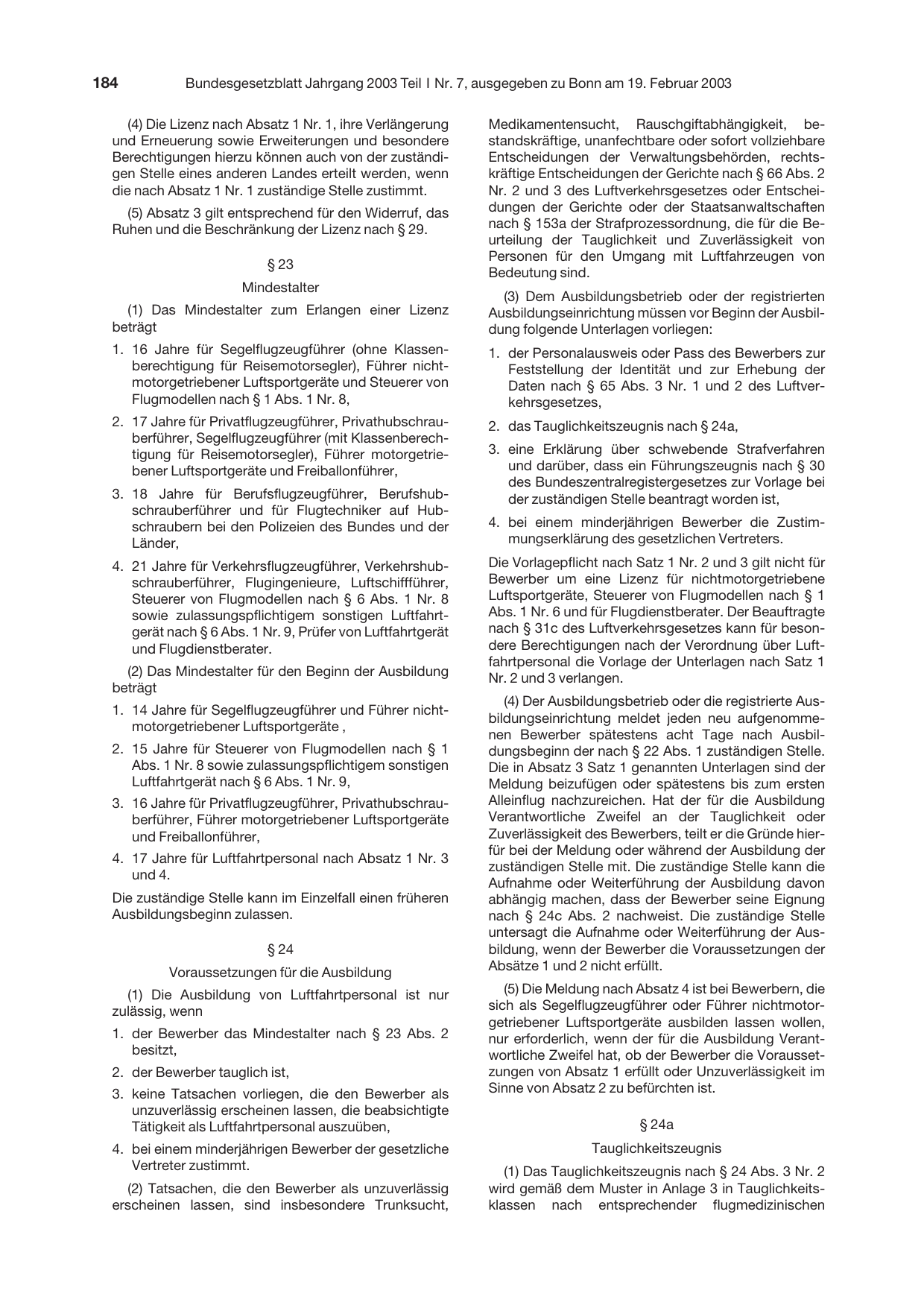 BGBl. 2003, Seite 184 — Originalseite als Abbildung