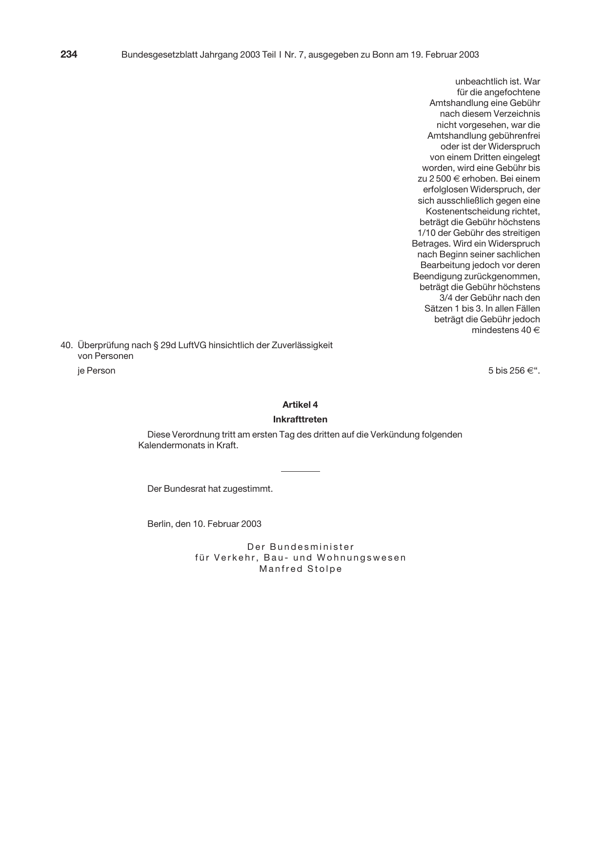 BGBl. 2003, Seite 234 — Originalseite als Abbildung