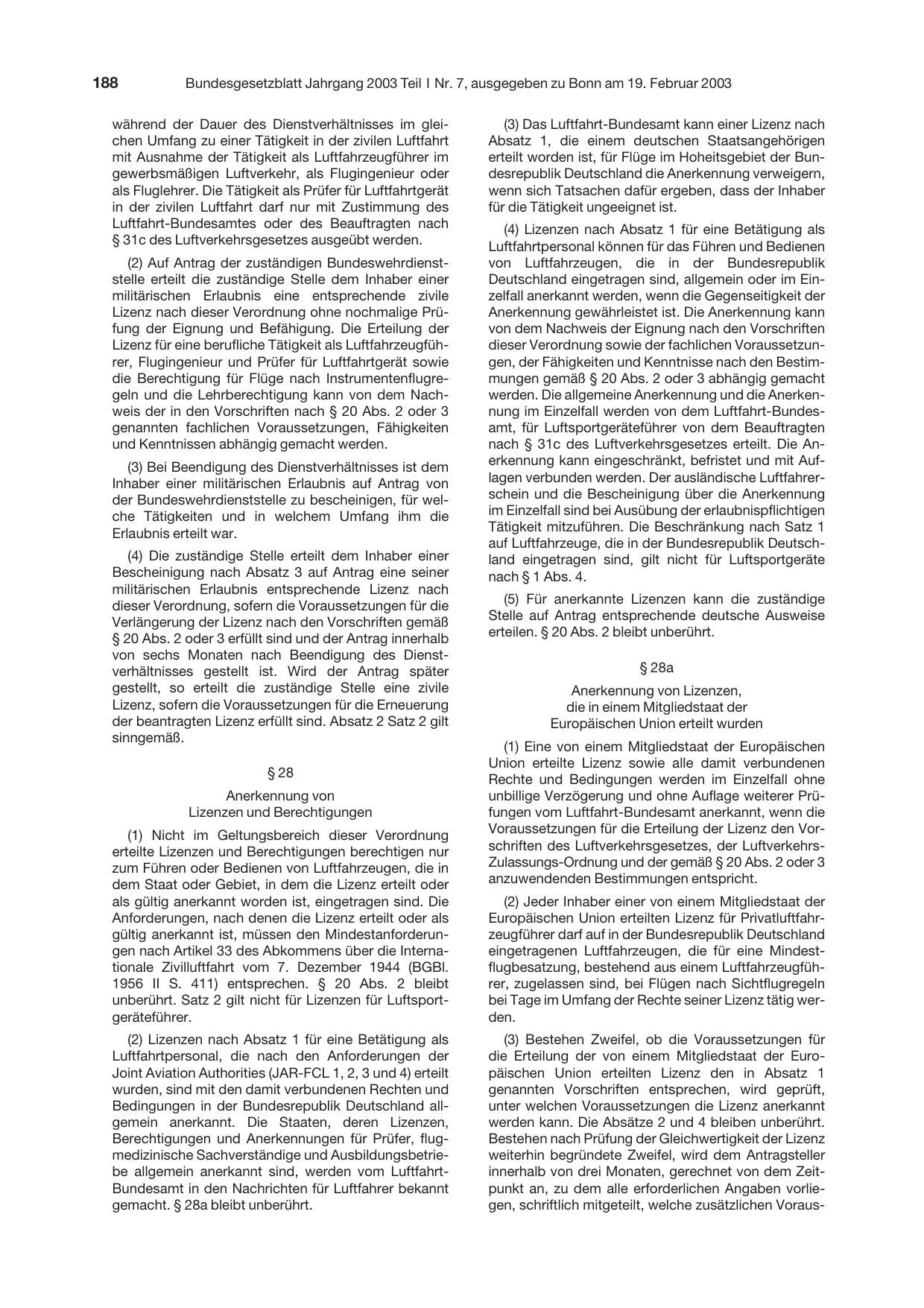 BGBl. 2003, Seite 188 — Originalseite als Abbildung