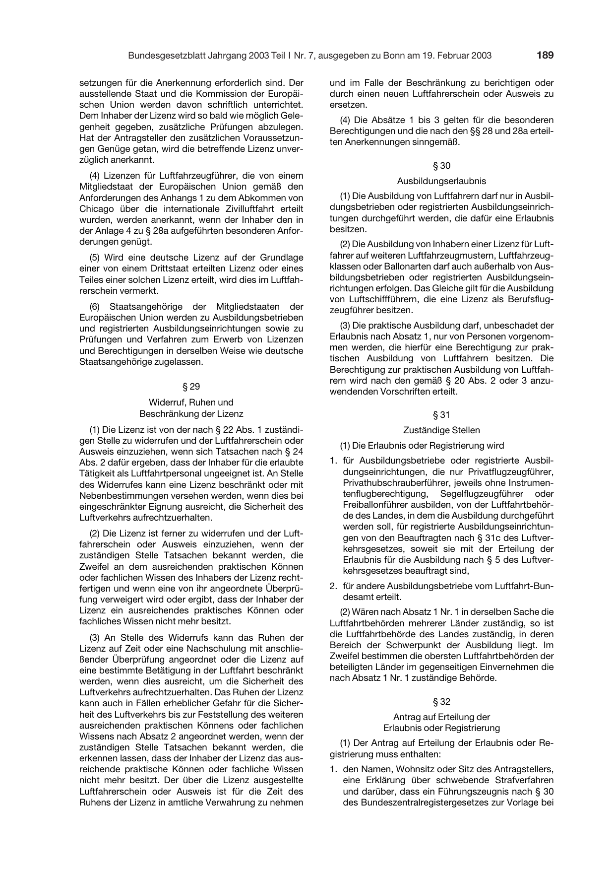 BGBl. 2003, Seite 189 — Originalseite als Abbildung