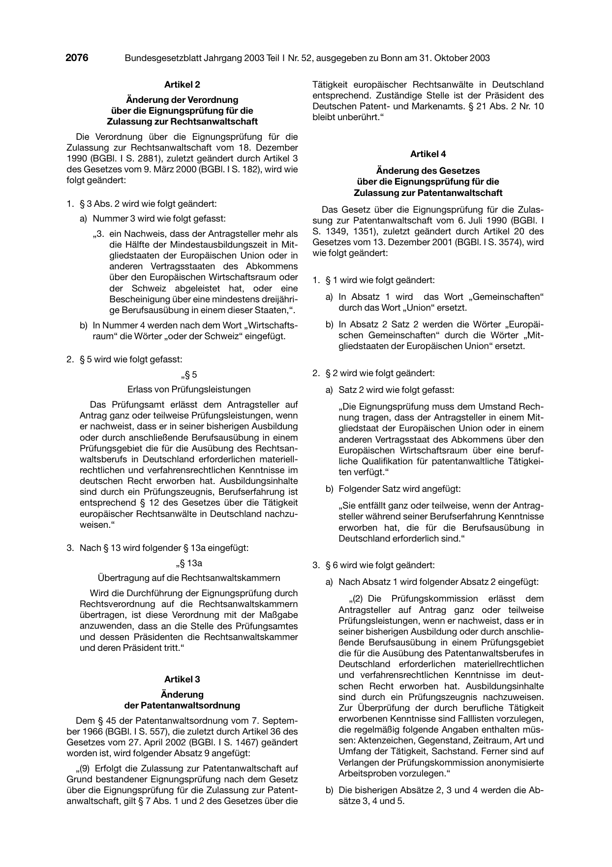 BGBl. 2003, Seite 2076 — Originalseite als Abbildung