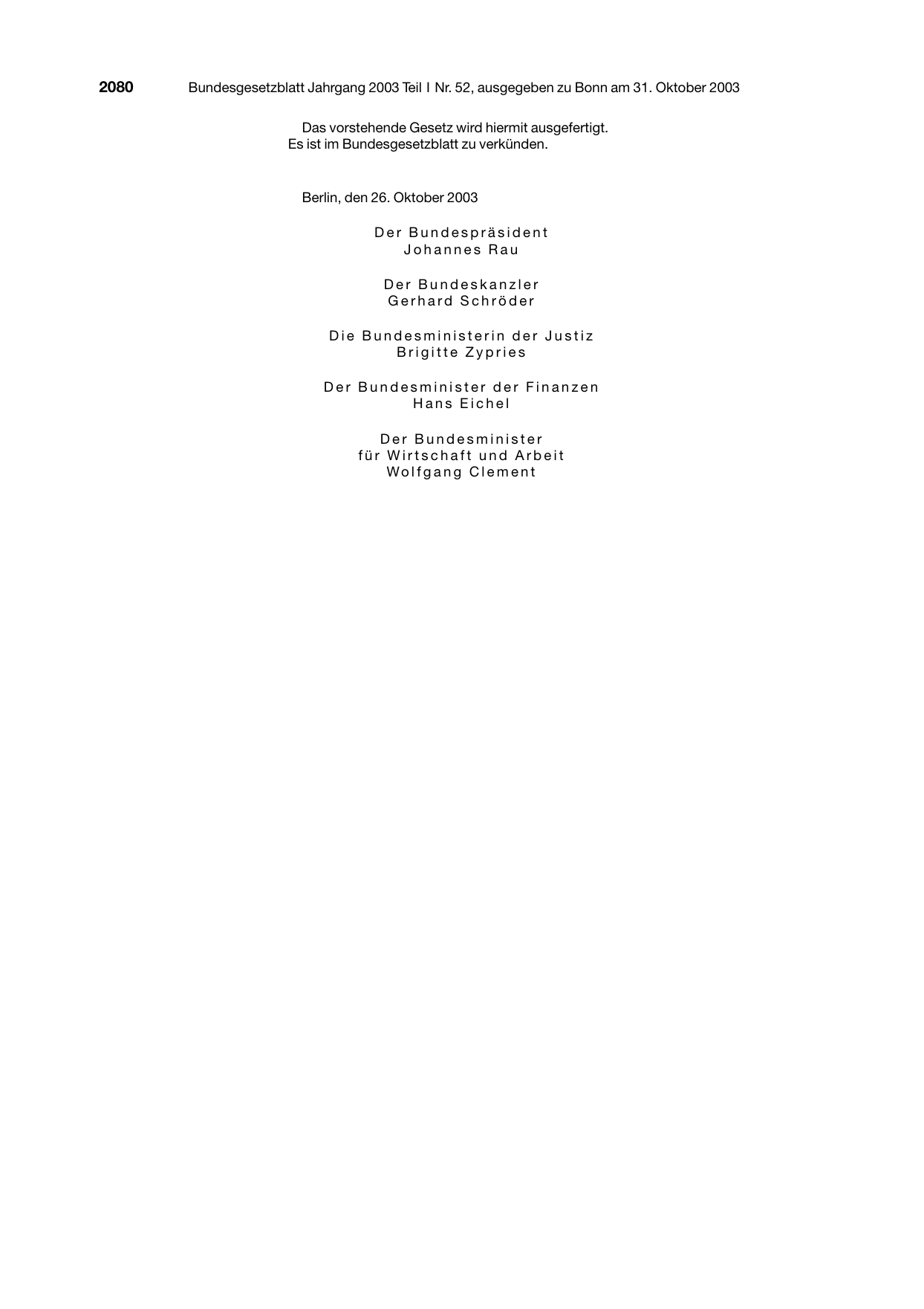 BGBl. 2003, Seite 2080 — Originalseite als Abbildung