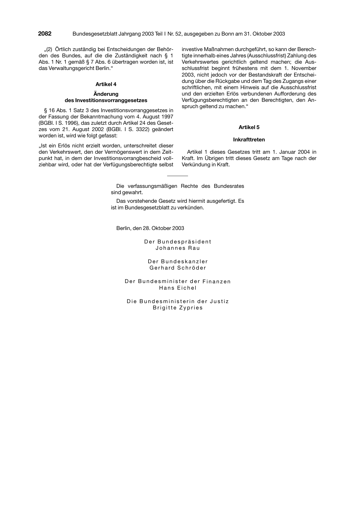 BGBl. 2003, Seite 2082 — Originalseite als Abbildung
