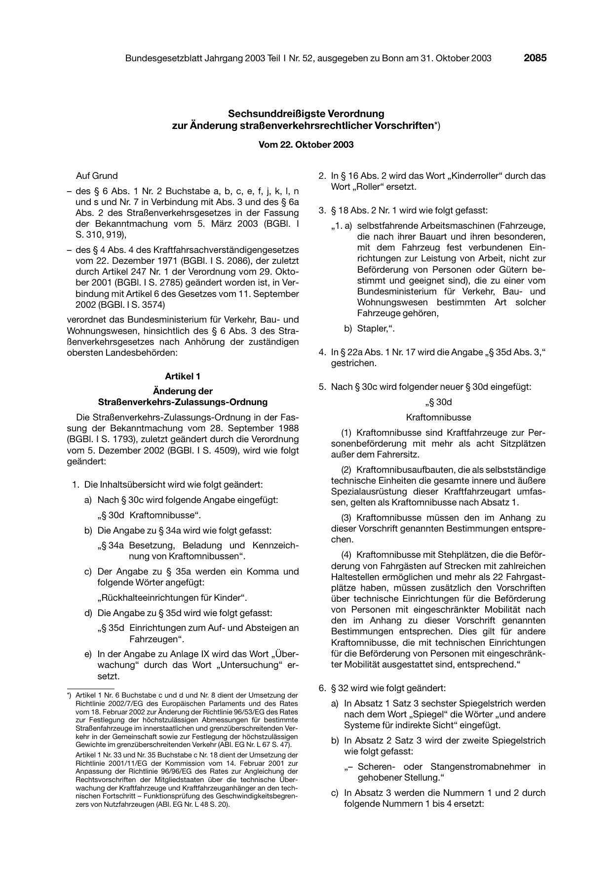 BGBl. 2003, Seite 2085 — Originalseite als Abbildung