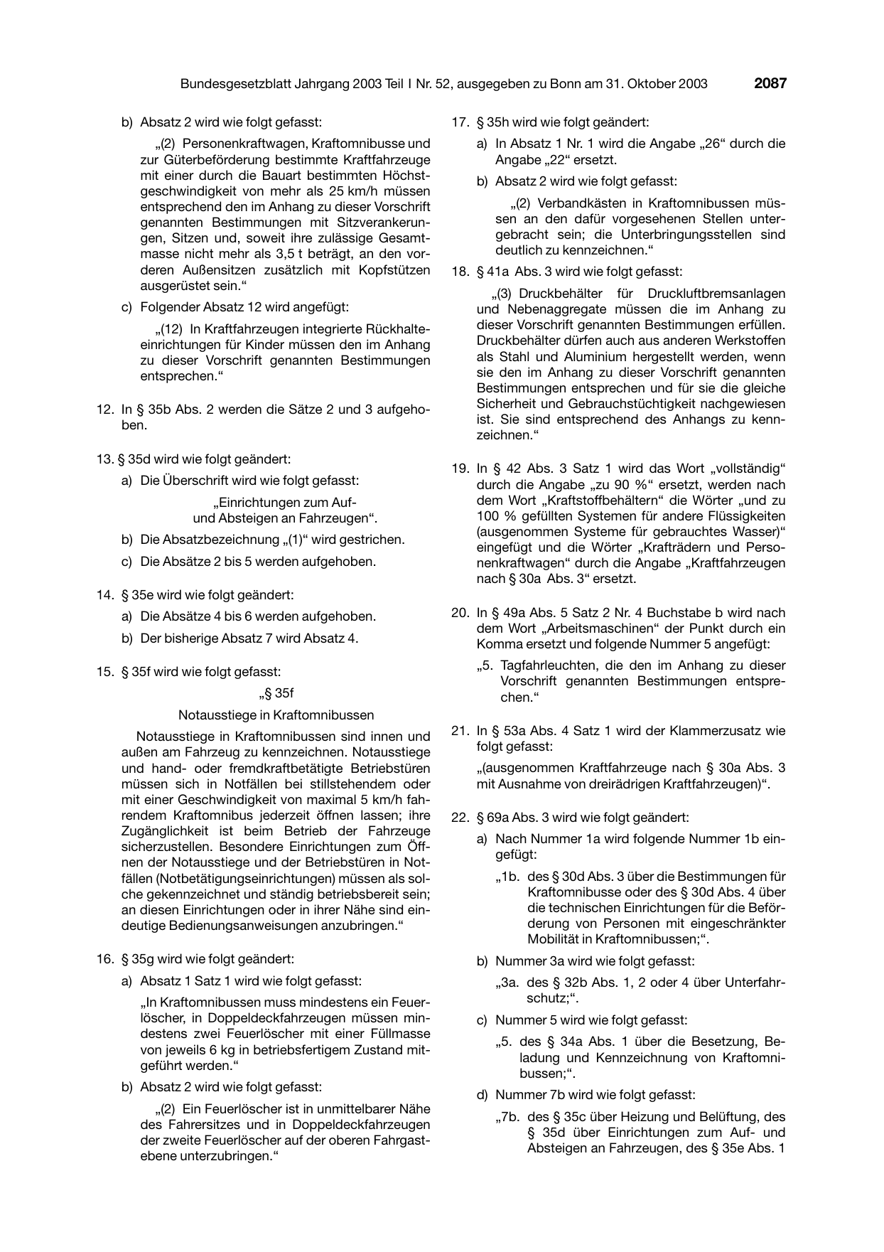 BGBl. 2003, Seite 2087 — Originalseite als Abbildung