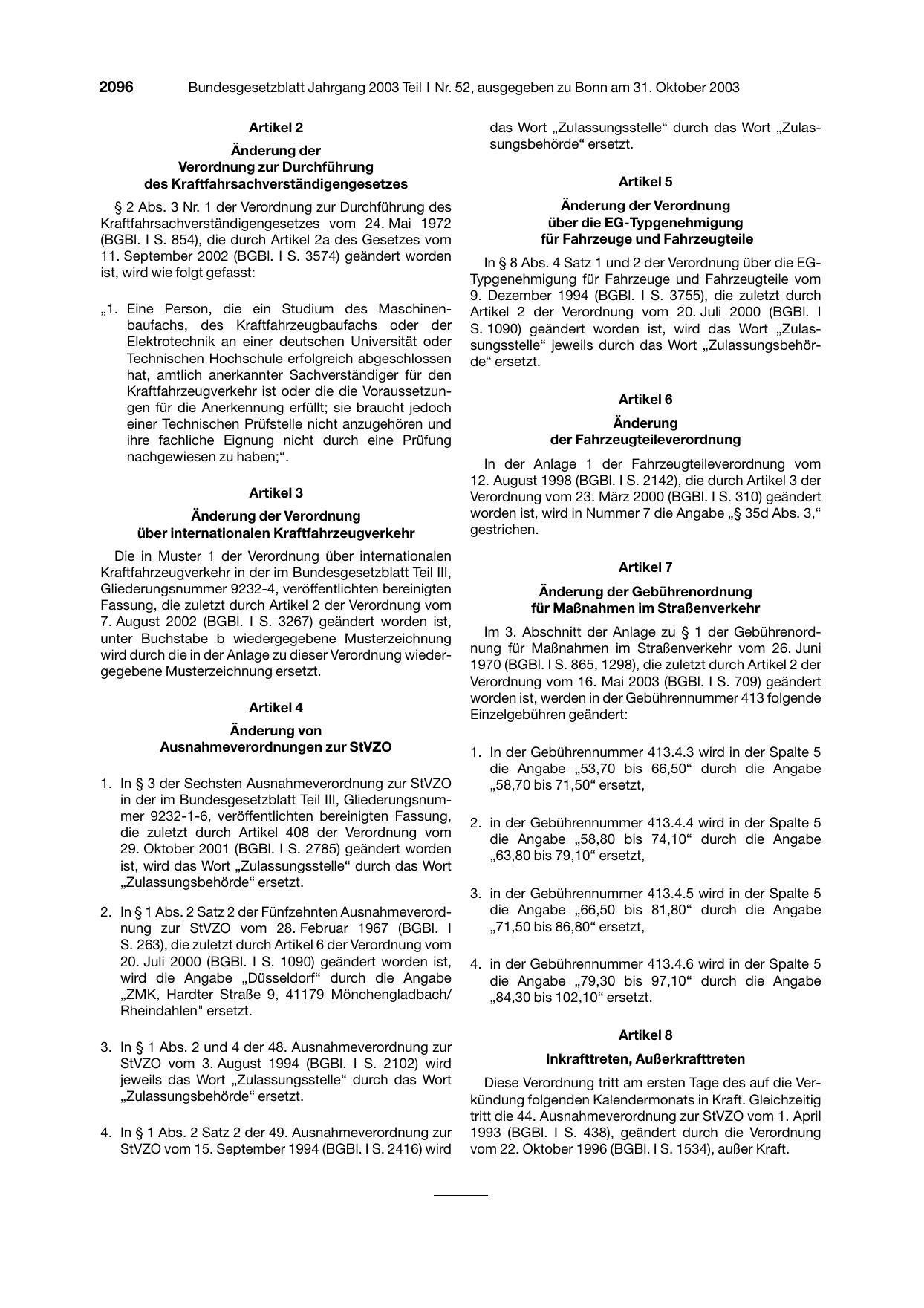 BGBl. 2003, Seite 2096 — Originalseite als Abbildung