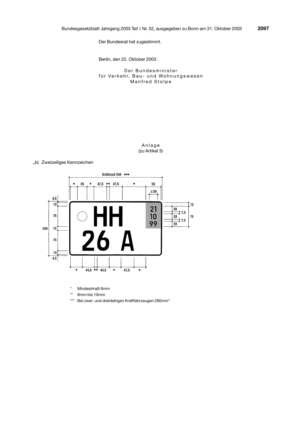 BGBl. 2003, Seite 2097 — Originalseite als Abbildung