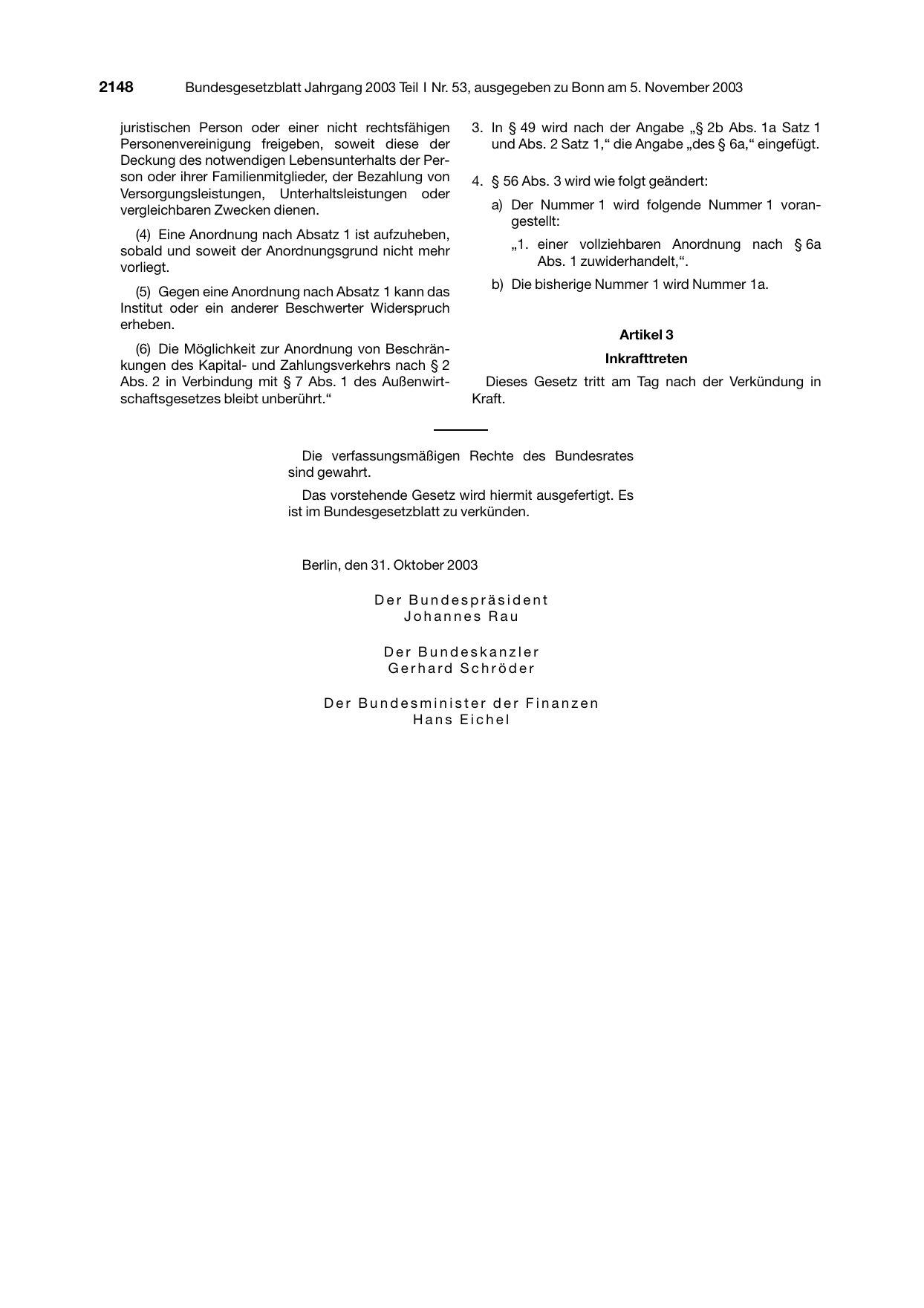 BGBl. 2003, Seite 2148 — Originalseite als Abbildung