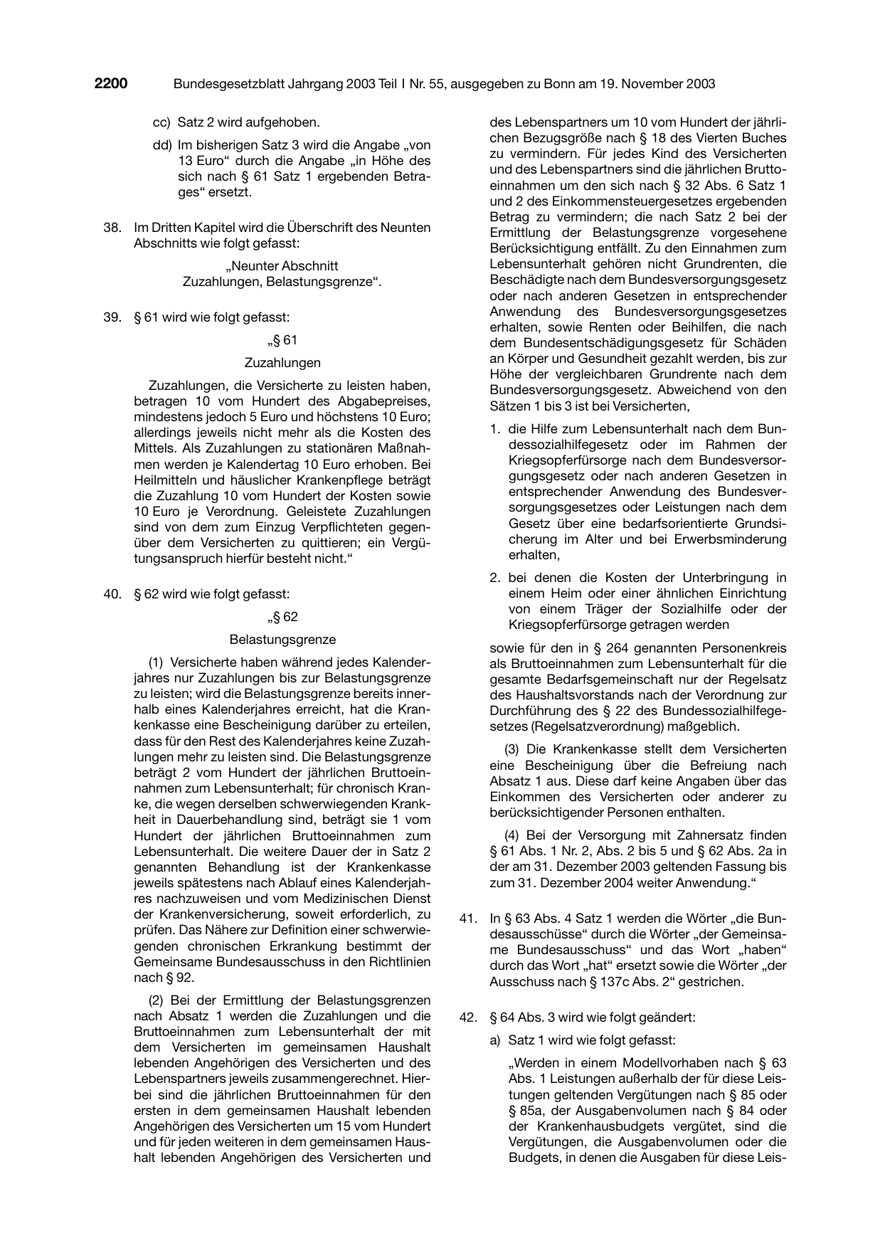 BGBl. 2003, Seite 2200 — Originalseite als Abbildung