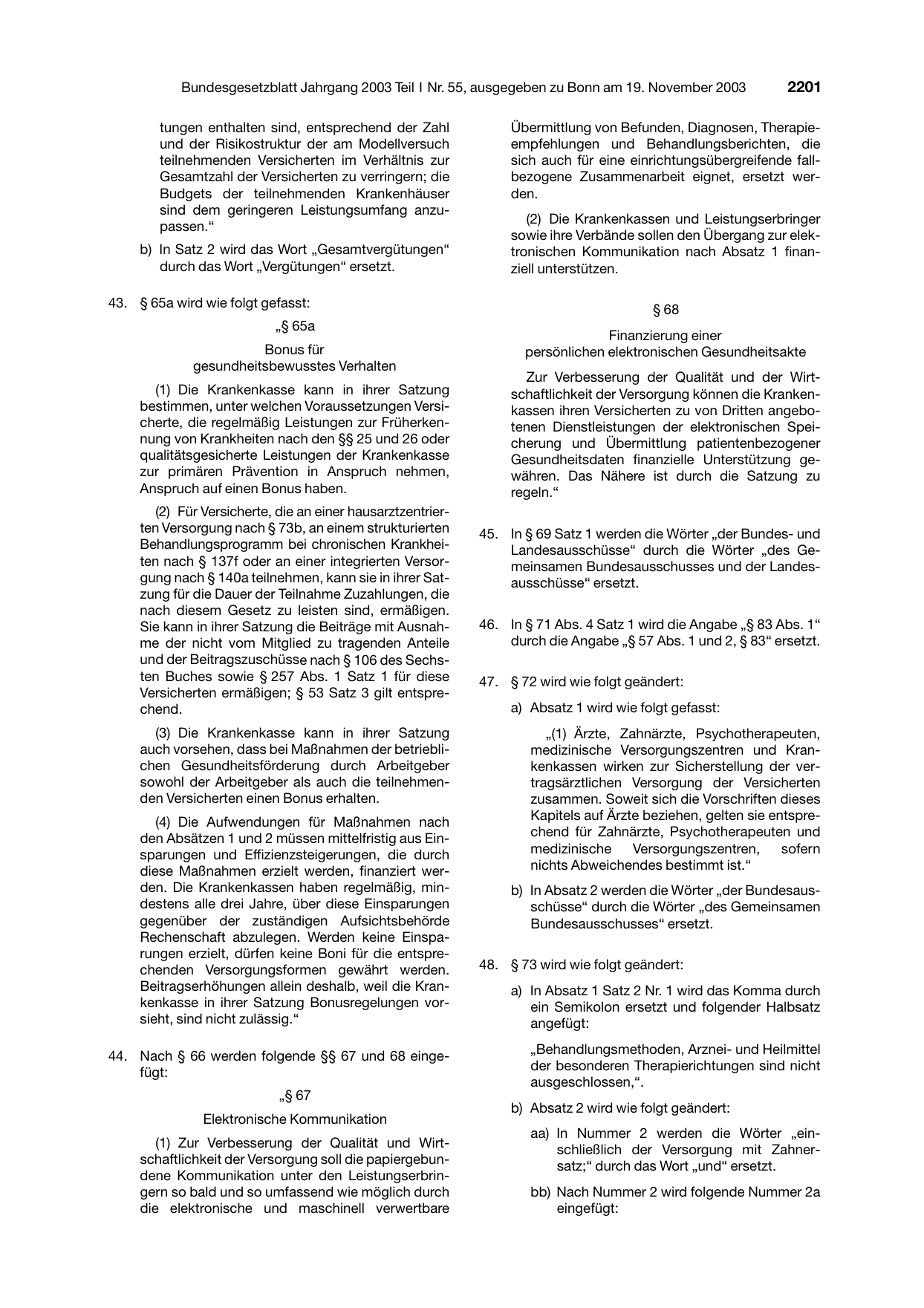 BGBl. 2003, Seite 2201 — Originalseite als Abbildung
