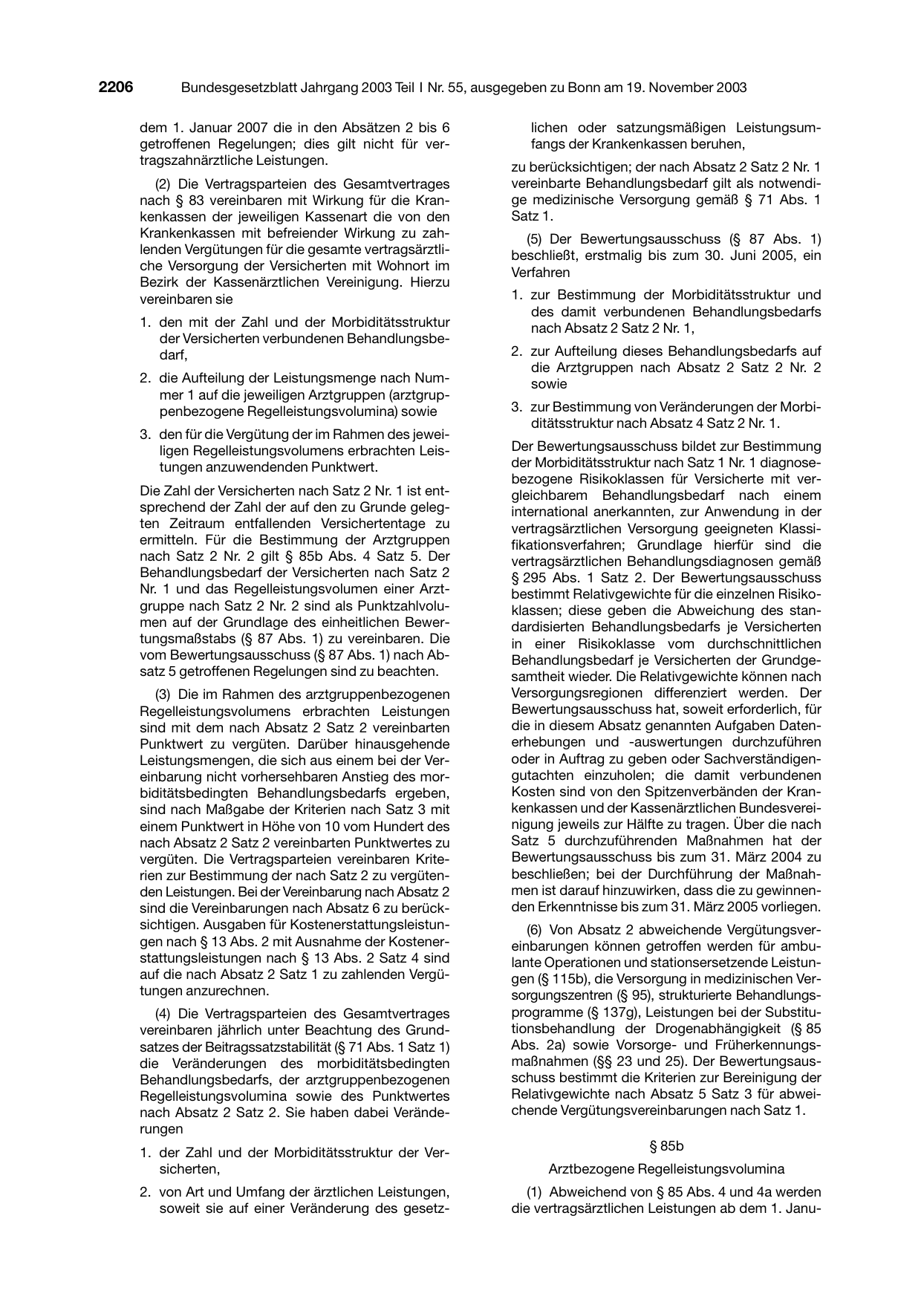 BGBl. 2003, Seite 2206 — Originalseite als Abbildung