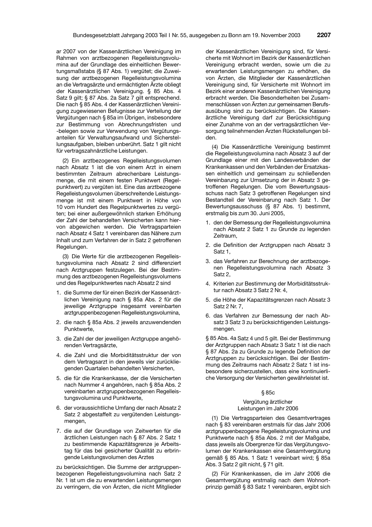 BGBl. 2003, Seite 2207 — Originalseite als Abbildung