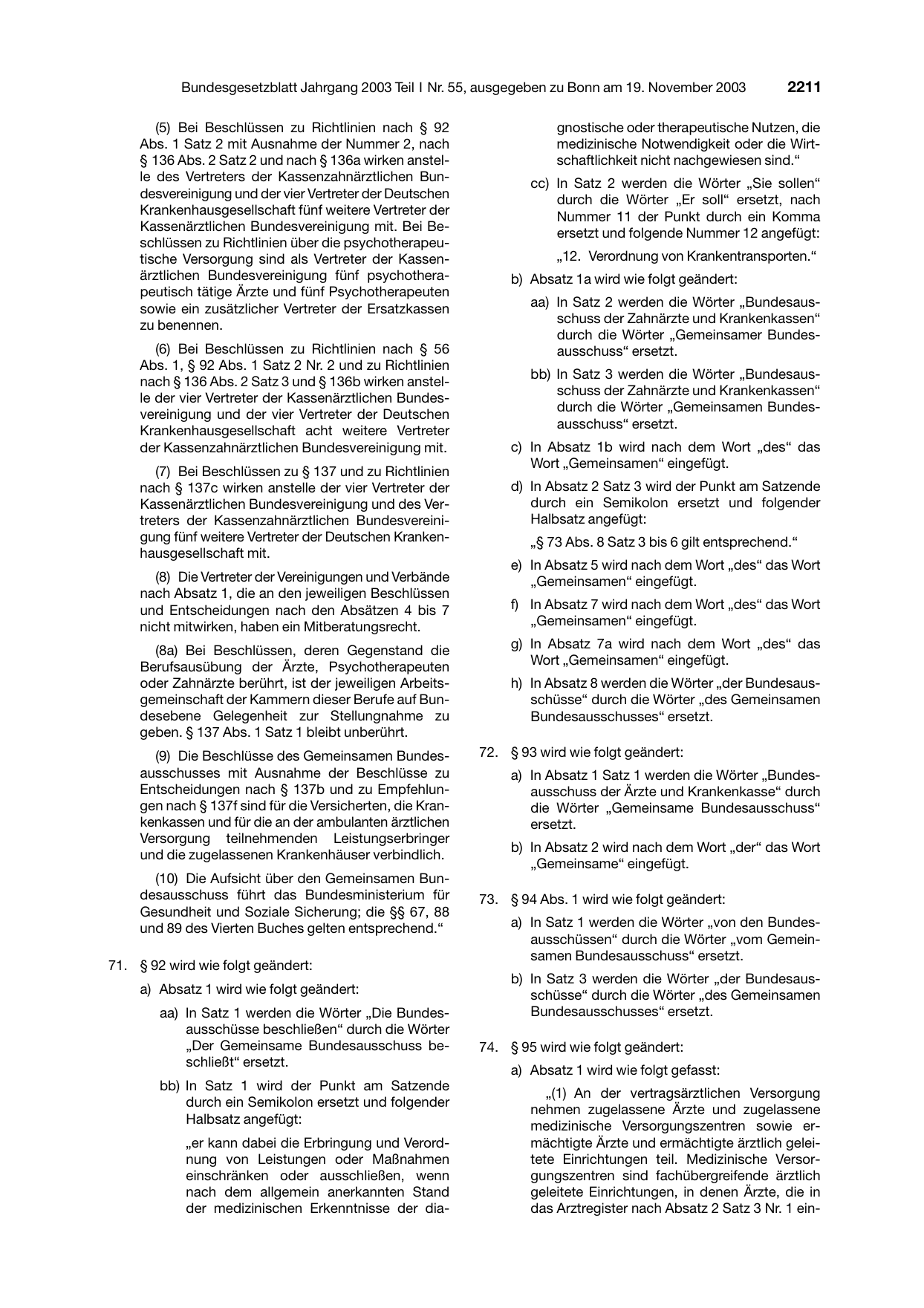 BGBl. 2003, Seite 2211 — Originalseite als Abbildung