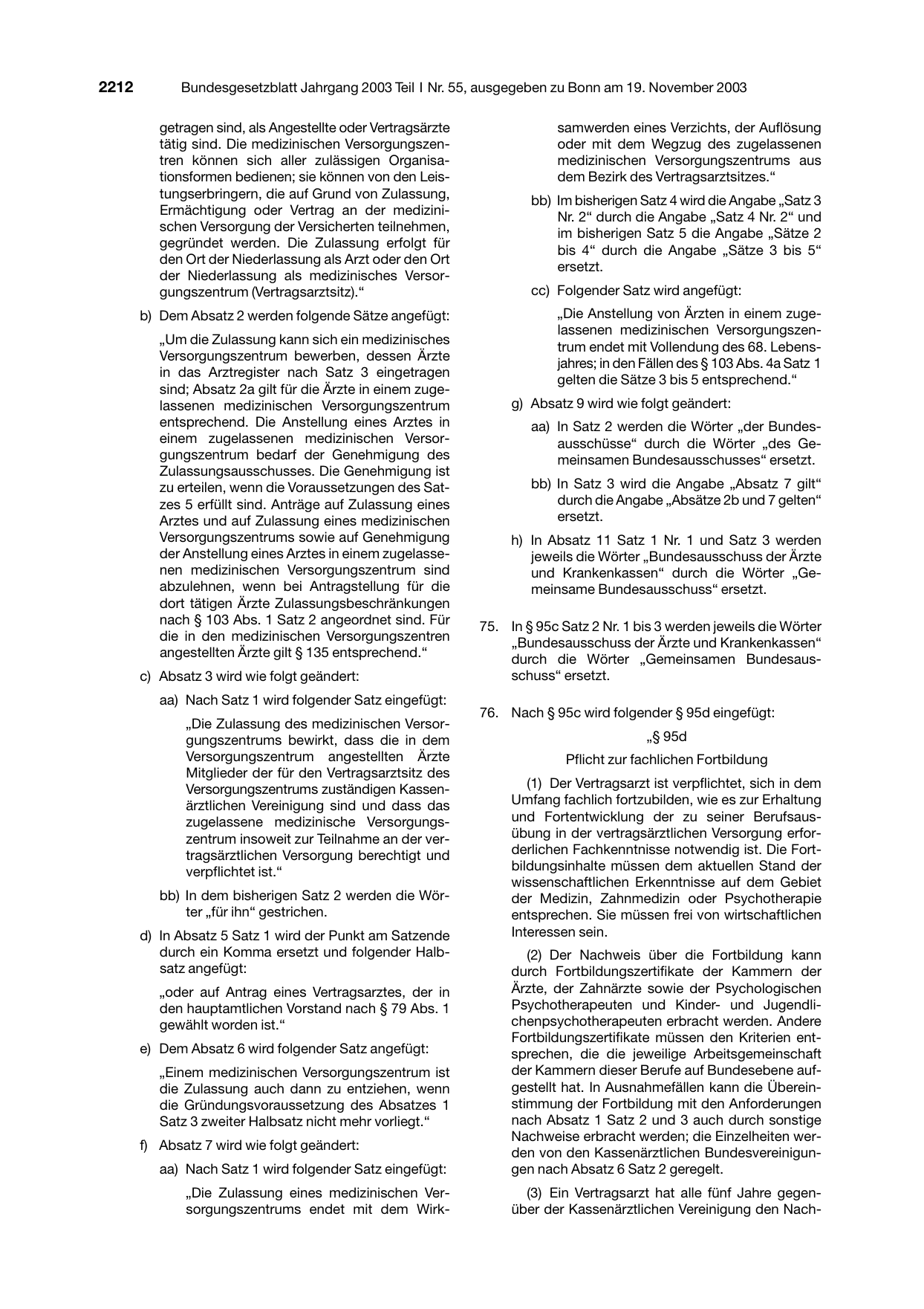 BGBl. 2003, Seite 2212 — Originalseite als Abbildung