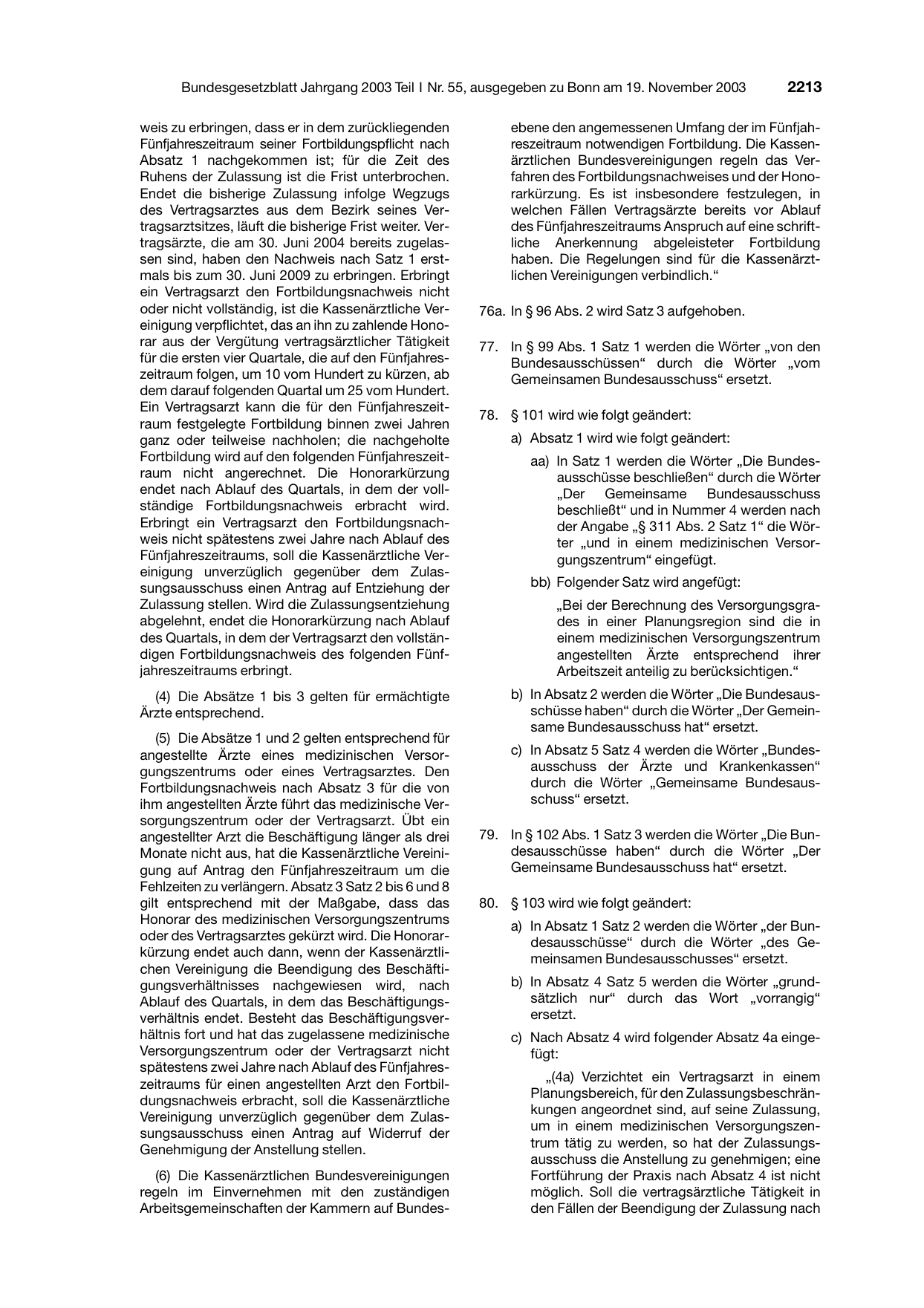 BGBl. 2003, Seite 2213 — Originalseite als Abbildung