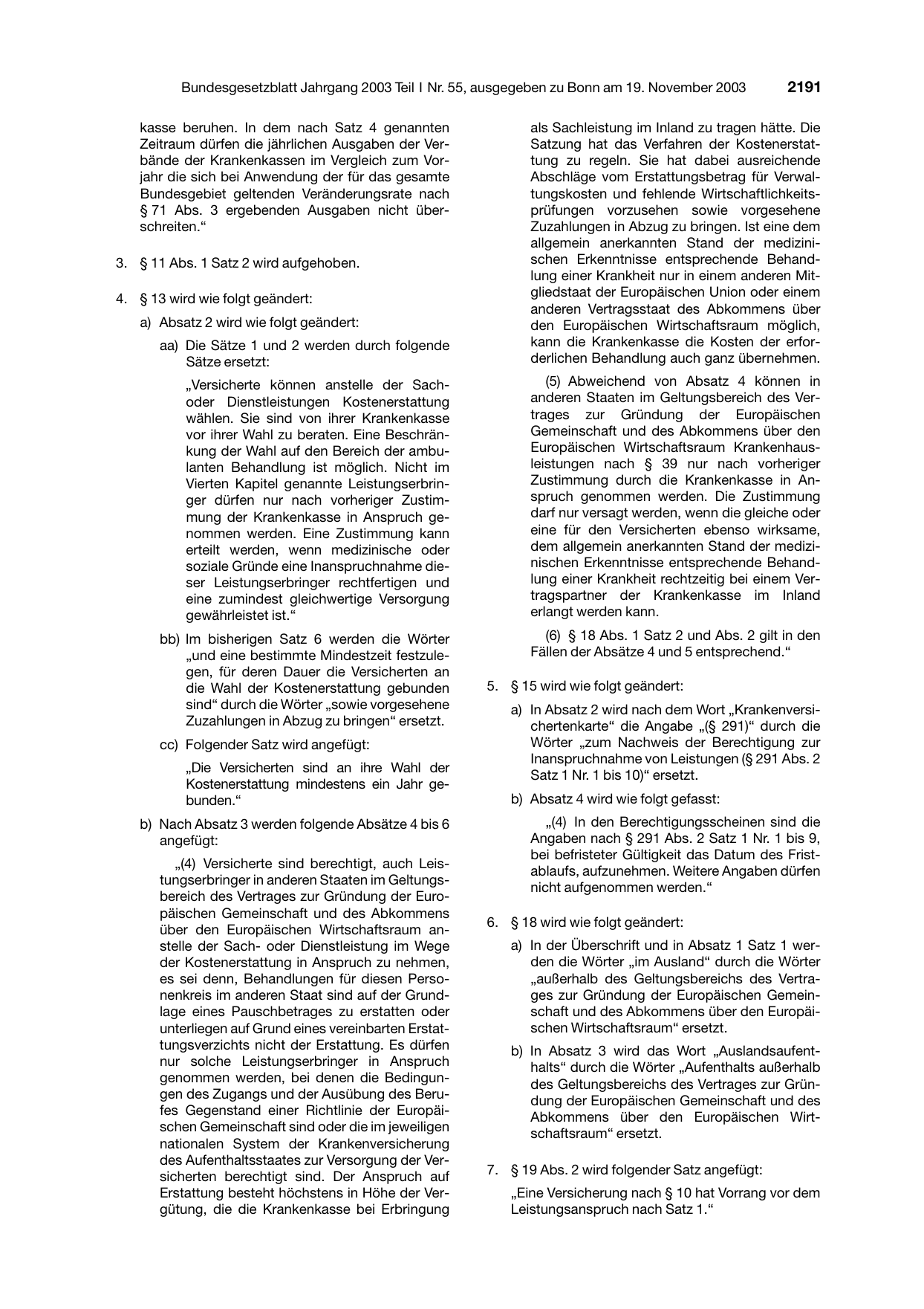 BGBl. 2003, Seite 2191 — Originalseite als Abbildung